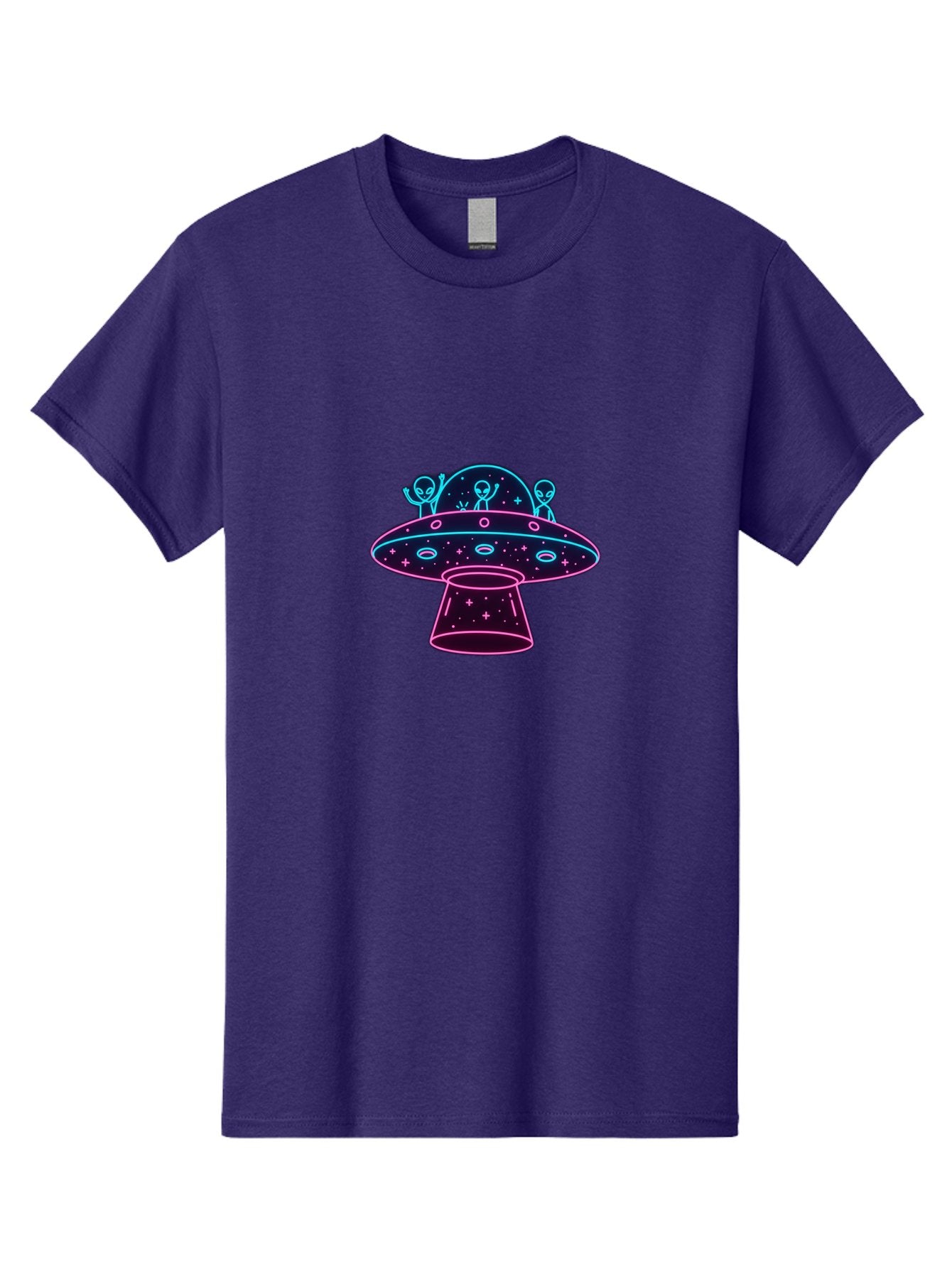Ufo-Alien-Spaceship Men'S Graphic Tee, 100% Cotton, Comfortable Casual Summer Wear, Machine Washable, Alien Spaceship, Extraterrestrial Life, Futuristic Design, Neon Lights, Cosmic Travel, Stars, Universe Exploration, Mystic Ambiance, Bac531 5