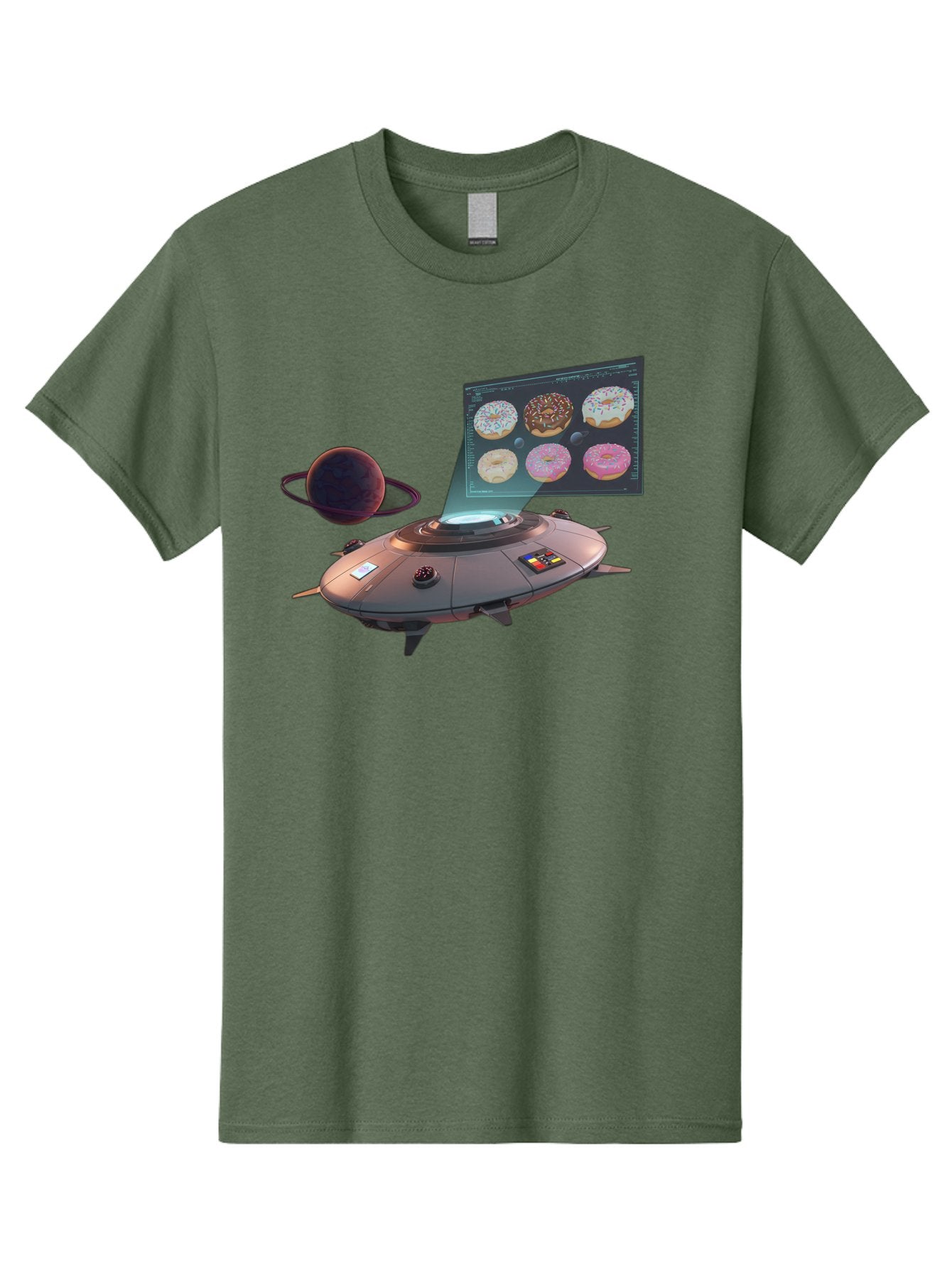 Ufo-Donuts Men'S Graphic Tee, 100% Cotton, Comfortable Casual Summer Wear, Machine Washable, Ufo Spaceship, Donut Menu, Assorted Donuts, Digital Display, Planet, Rings, Futuristic, Outer Space, Sci-Fi, Donuts With Sprinkles, Chocolate Frosting Bac532 8