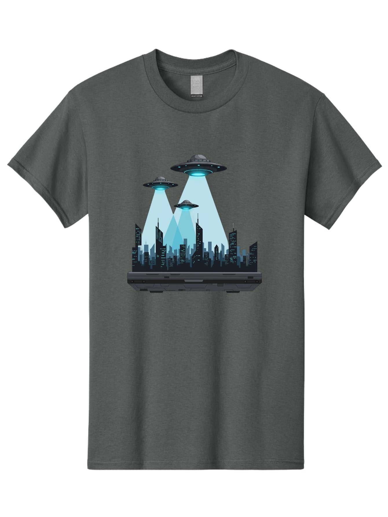 Ufo-Invasion-1 Men'S Graphic Tee, 100% Cotton, Comfortable Casual Summer Wear, Machine Washable, Ufos Over City, Alien Invasion, Science Fiction, Futuristic Cityscape, Extraterrestrial Visitation, Urban Landscape, Mysterious Lights, Bac533 10