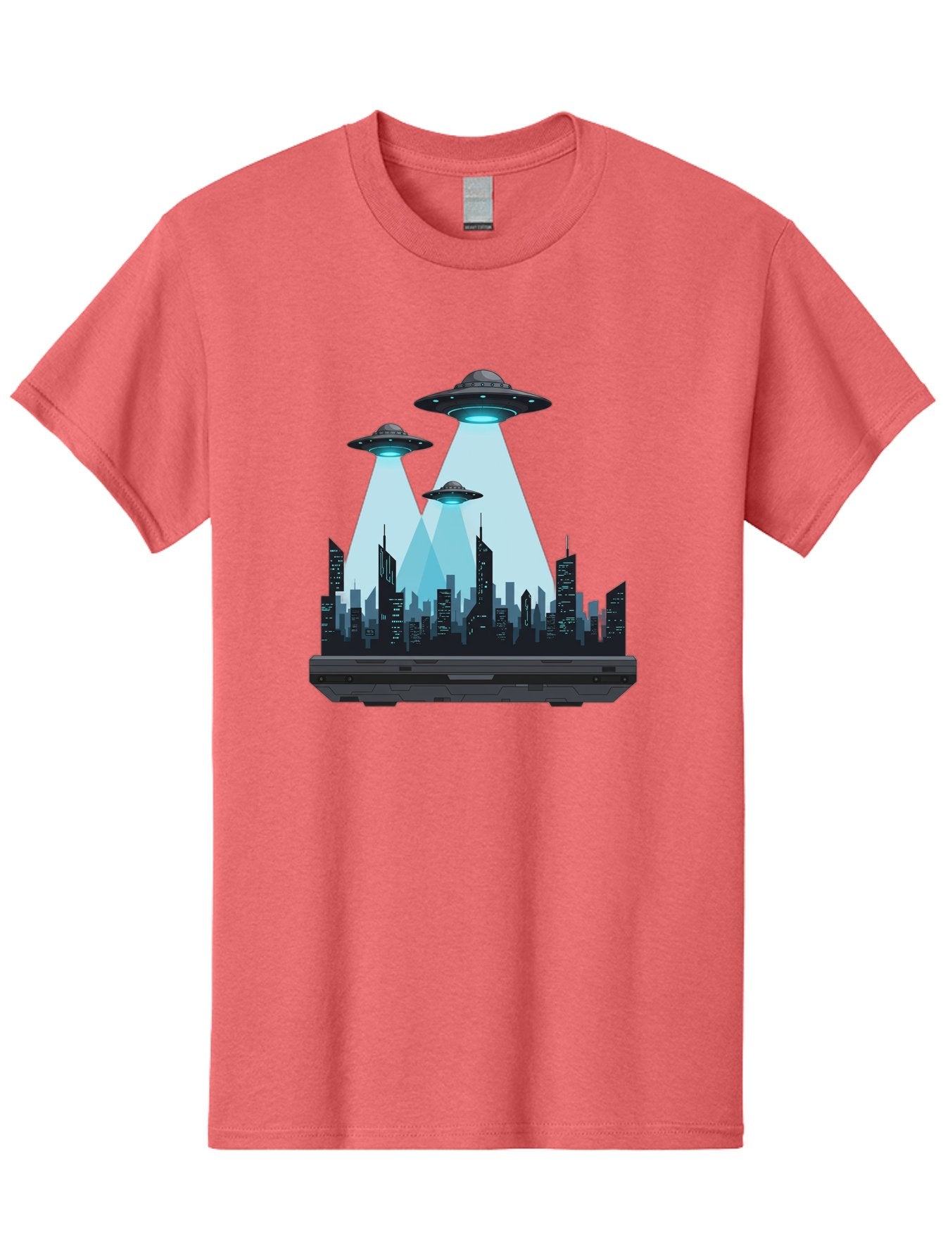 Ufo-Invasion-1 Men'S Graphic Tee, 100% Cotton, Comfortable Casual Summer Wear, Machine Washable, Ufos Over City, Alien Invasion, Science Fiction, Futuristic Cityscape, Extraterrestrial Visitation, Urban Landscape, Mysterious Lights, Bac533 3