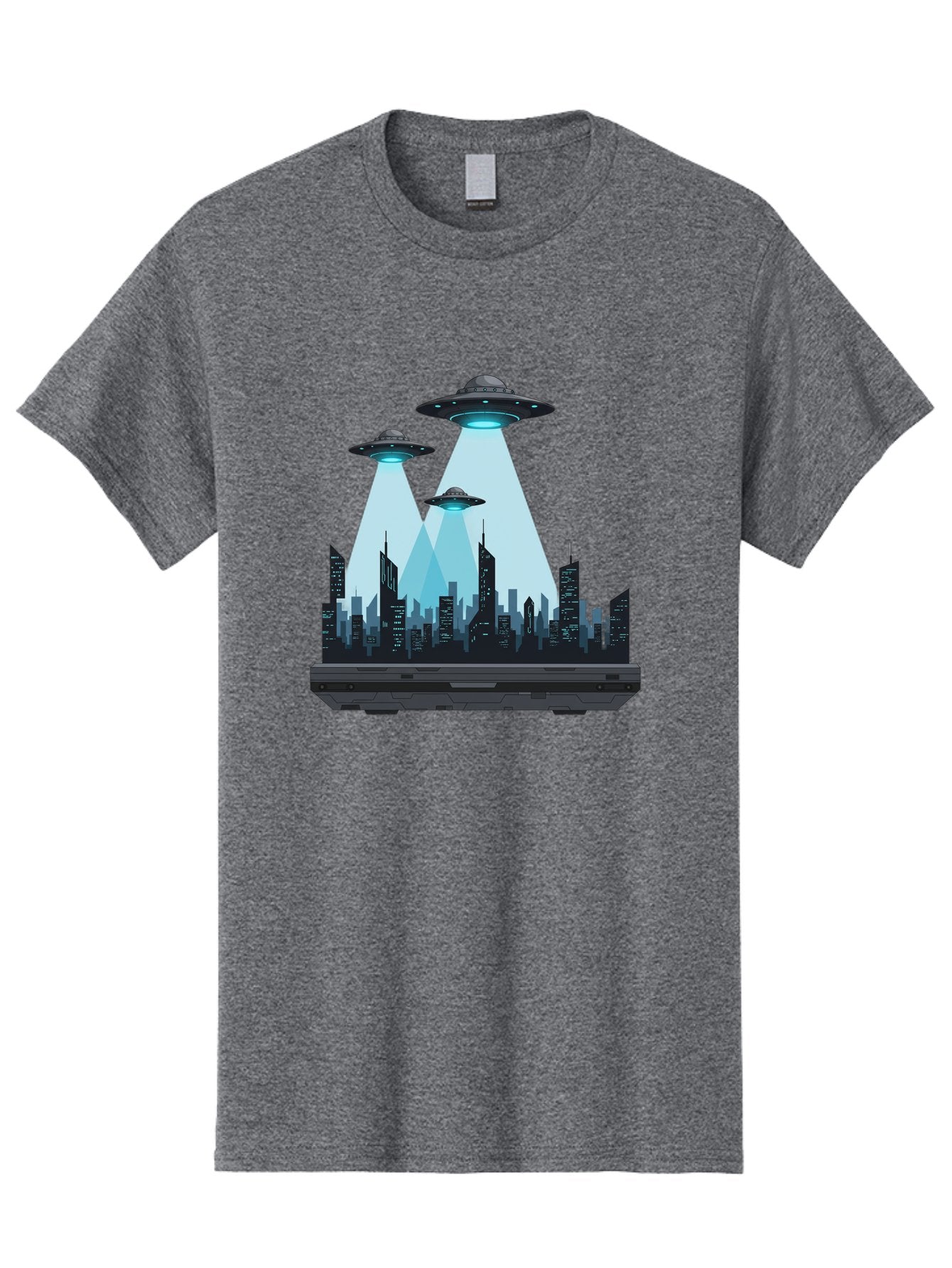 Ufo-Invasion-1 Men'S Graphic Tee, 100% Cotton, Comfortable Casual Summer Wear, Machine Washable, Ufos Over City, Alien Invasion, Science Fiction, Futuristic Cityscape, Extraterrestrial Visitation, Urban Landscape, Mysterious Lights, Bac533