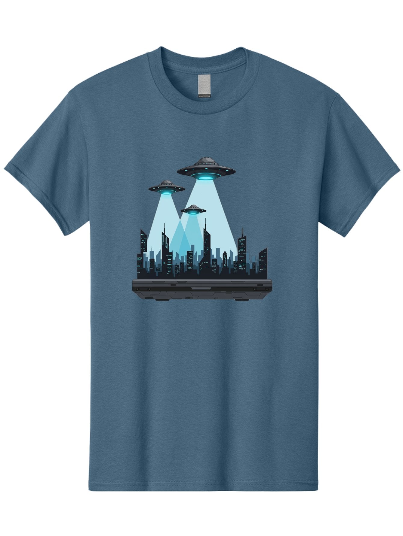 Ufo-Invasion-1 Men'S Graphic Tee, 100% Cotton, Comfortable Casual Summer Wear, Machine Washable, Ufos Over City, Alien Invasion, Science Fiction, Futuristic Cityscape, Extraterrestrial Visitation, Urban Landscape, Mysterious Lights, Bac533 11