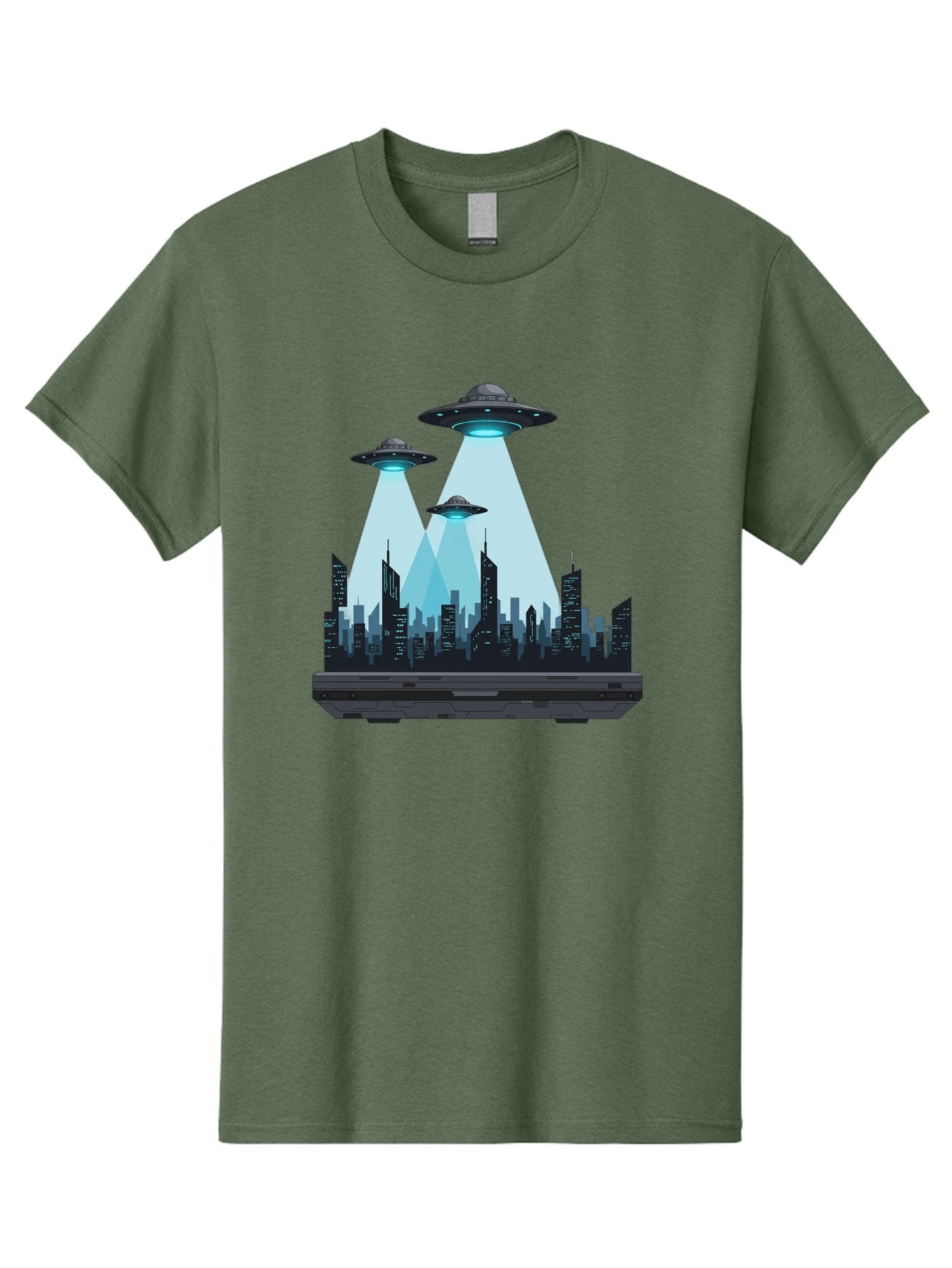 Ufo-Invasion-1 Men'S Graphic Tee, 100% Cotton, Comfortable Casual Summer Wear, Machine Washable, Ufos Over City, Alien Invasion, Science Fiction, Futuristic Cityscape, Extraterrestrial Visitation, Urban Landscape, Mysterious Lights, Bac533 7