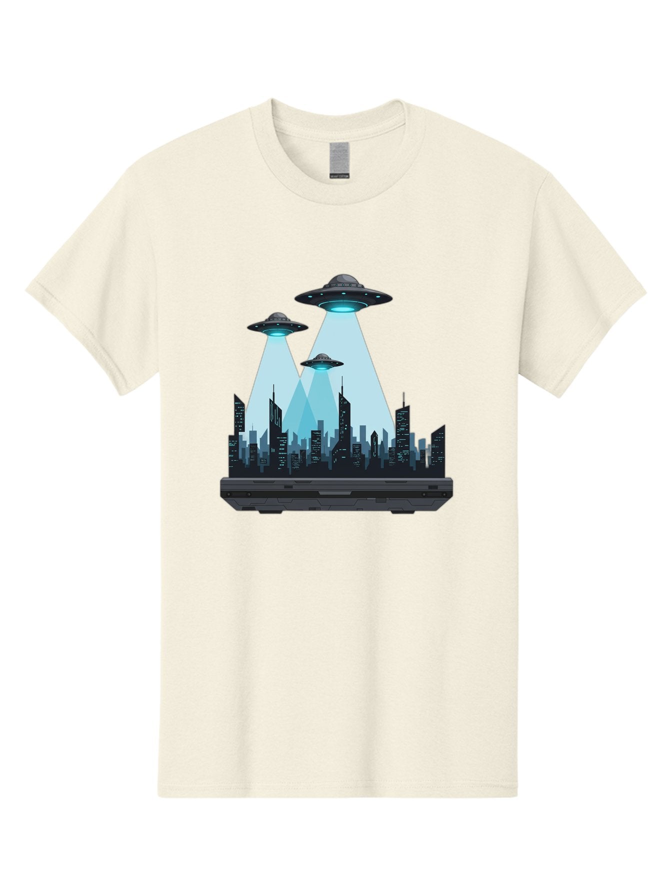 Ufo-Invasion-1 Men'S Graphic Tee, 100% Cotton, Comfortable Casual Summer Wear, Machine Washable, Ufos Over City, Alien Invasion, Science Fiction, Futuristic Cityscape, Extraterrestrial Visitation, Urban Landscape, Mysterious Lights, Bac533 8