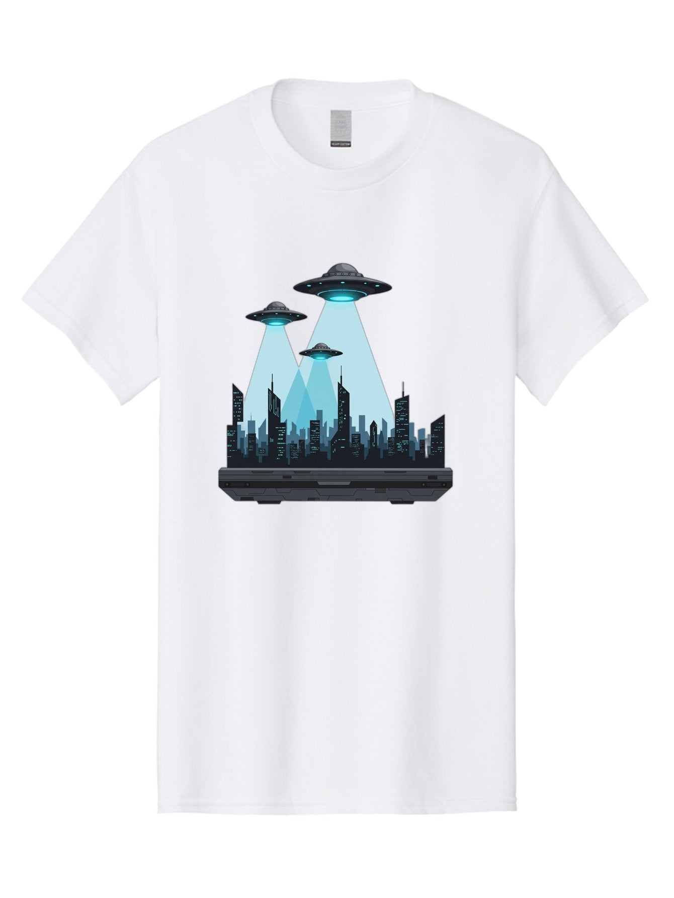Ufo-Invasion-1 Men'S Graphic Tee, 100% Cotton, Comfortable Casual Summer Wear, Machine Washable, Ufos Over City, Alien Invasion, Science Fiction, Futuristic Cityscape, Extraterrestrial Visitation, Urban Landscape, Mysterious Lights, Bac533