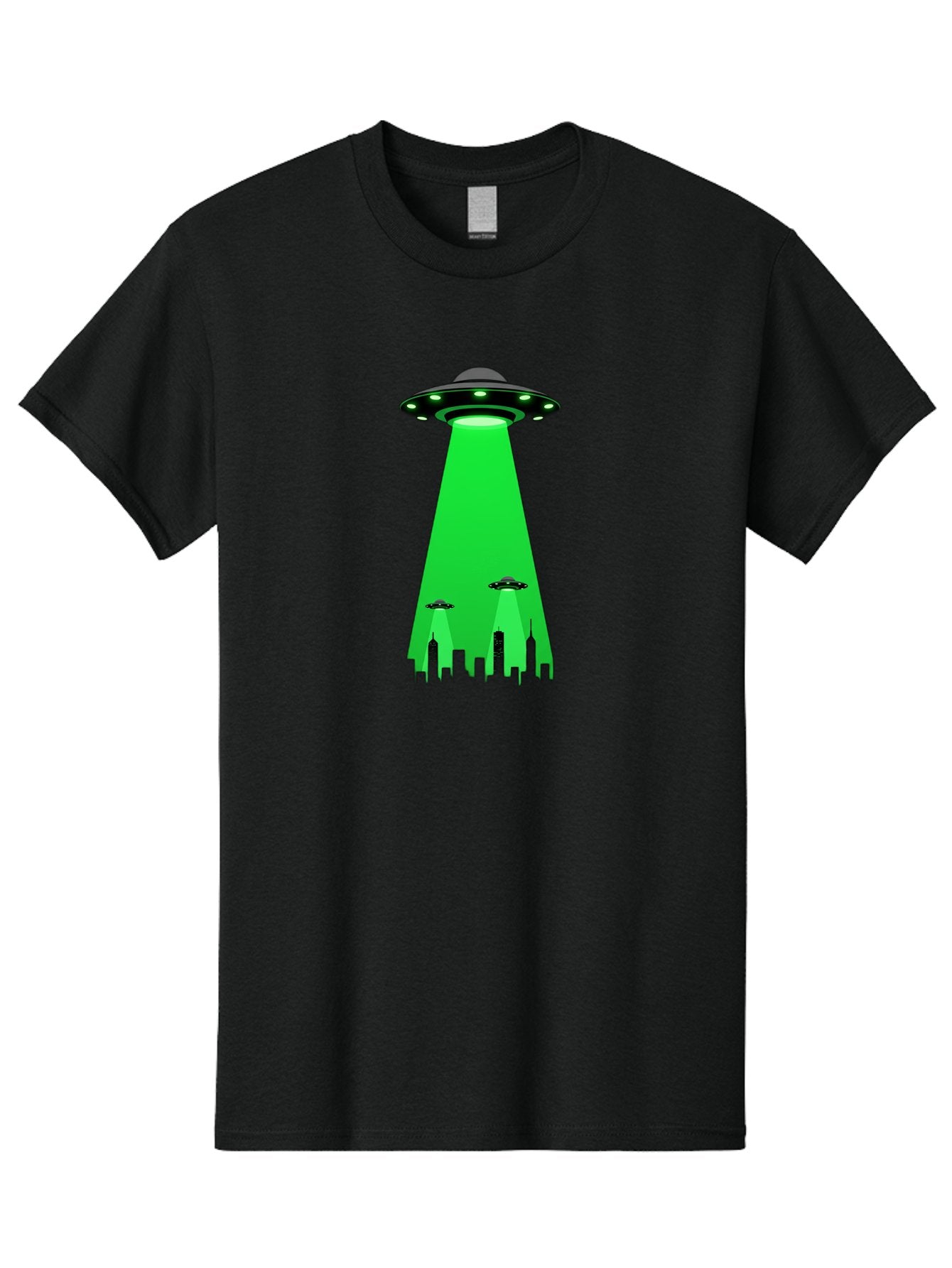 Ufo-Invasion Men'S Graphic Tee, 100% Cotton, Comfortable Casual Summer Wear, Machine Washable, Ufo, Unidentified Flying Object, Alien Spacecraft, Cityscape, Skyscrapers, Mysterious Lights, Extraterrestrial Life, Science Fiction, Bac534 9
