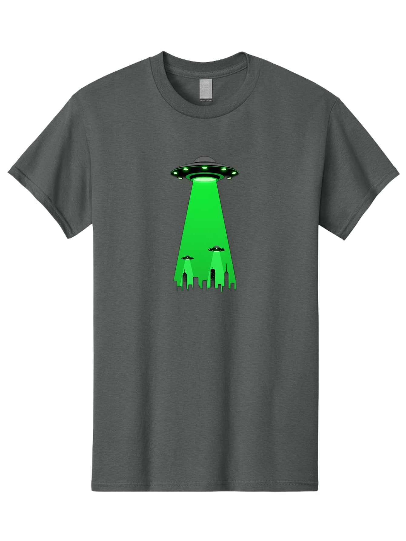 Ufo-Invasion Men'S Graphic Tee, 100% Cotton, Comfortable Casual Summer Wear, Machine Washable, Ufo, Unidentified Flying Object, Alien Spacecraft, Cityscape, Skyscrapers, Mysterious Lights, Extraterrestrial Life, Science Fiction, Bac534