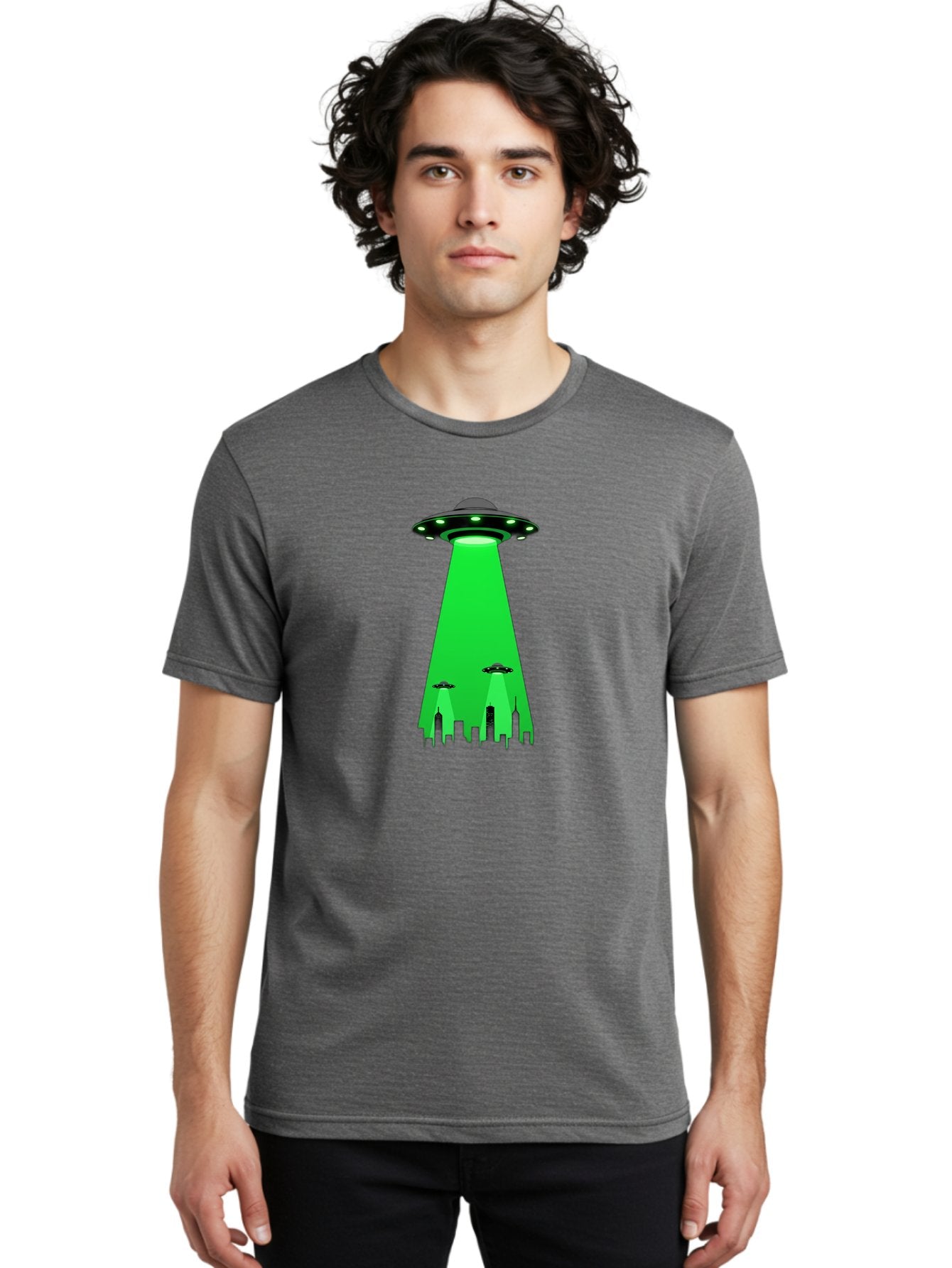 Ufo-Invasion Men'S Graphic Tee, 100% Cotton, Comfortable Casual Summer Wear, Machine Washable, Ufo, Unidentified Flying Object, Alien Spacecraft, Cityscape, Skyscrapers, Mysterious Lights, Extraterrestrial Life, Science Fiction, Bac534 17