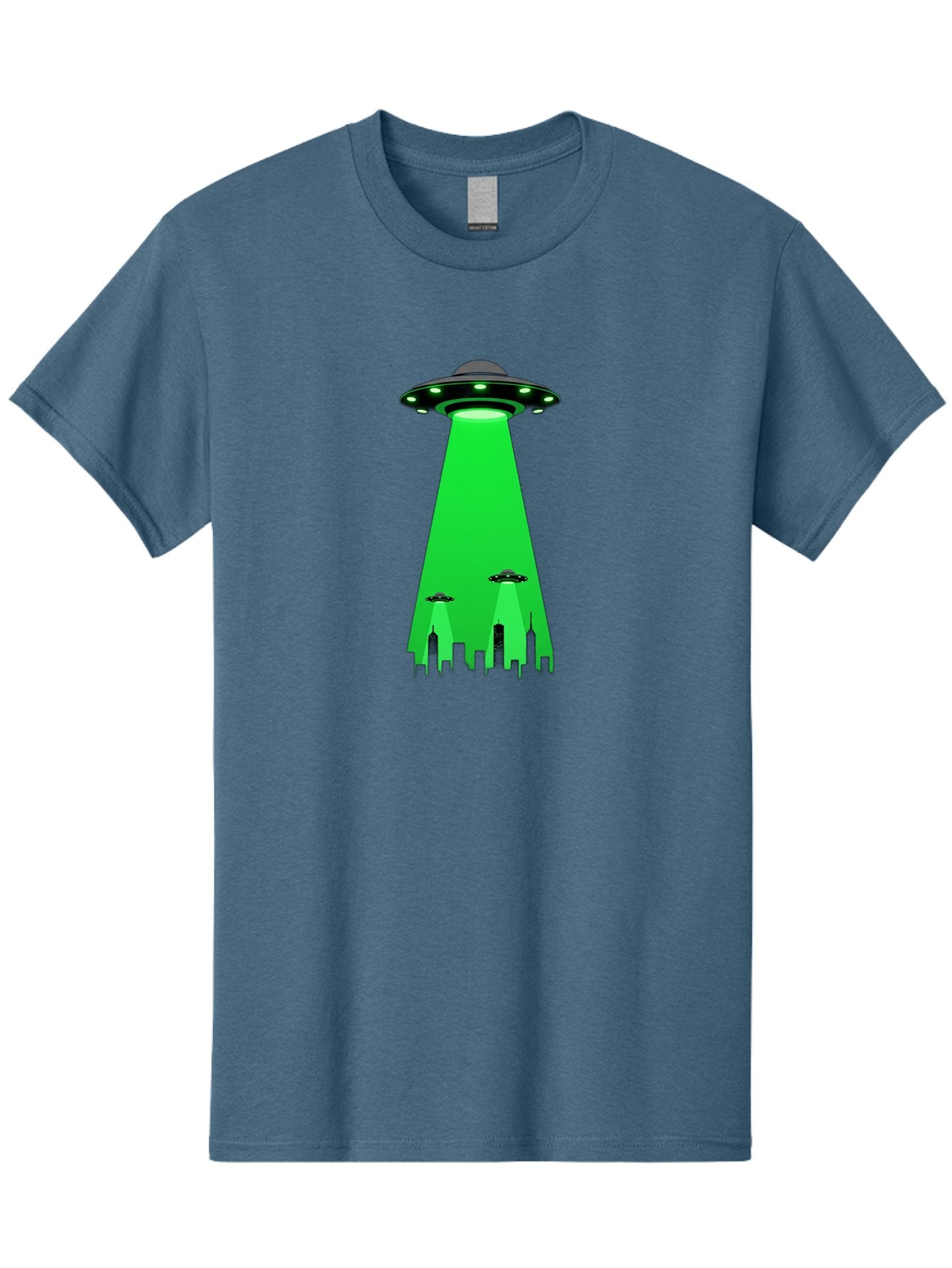 Ufo-Invasion Men'S Graphic Tee, 100% Cotton, Comfortable Casual Summer Wear, Machine Washable, Ufo, Unidentified Flying Object, Alien Spacecraft, Cityscape, Skyscrapers, Mysterious Lights, Extraterrestrial Life, Science Fiction, Bac534