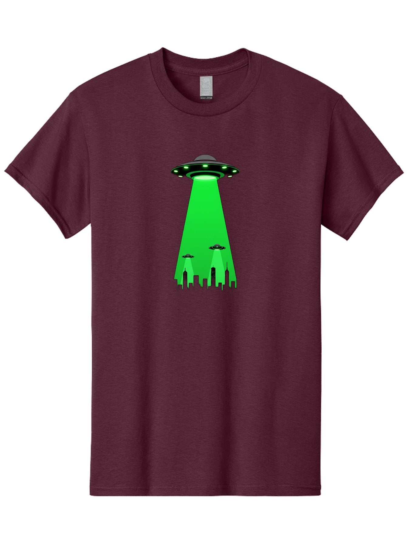 Ufo-Invasion Men'S Graphic Tee, 100% Cotton, Comfortable Casual Summer Wear, Machine Washable, Ufo, Unidentified Flying Object, Alien Spacecraft, Cityscape, Skyscrapers, Mysterious Lights, Extraterrestrial Life, Science Fiction, Bac534 3