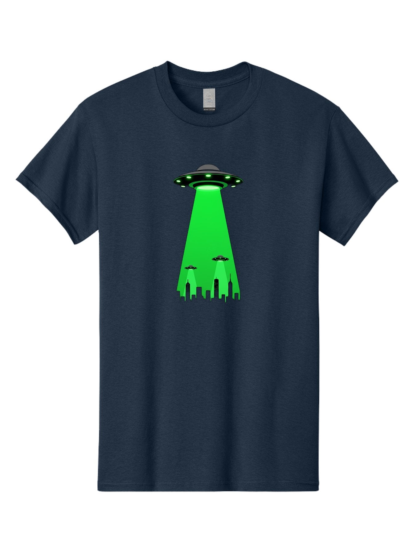 Ufo-Invasion Men'S Graphic Tee, 100% Cotton, Comfortable Casual Summer Wear, Machine Washable, Ufo, Unidentified Flying Object, Alien Spacecraft, Cityscape, Skyscrapers, Mysterious Lights, Extraterrestrial Life, Science Fiction, Bac534 4