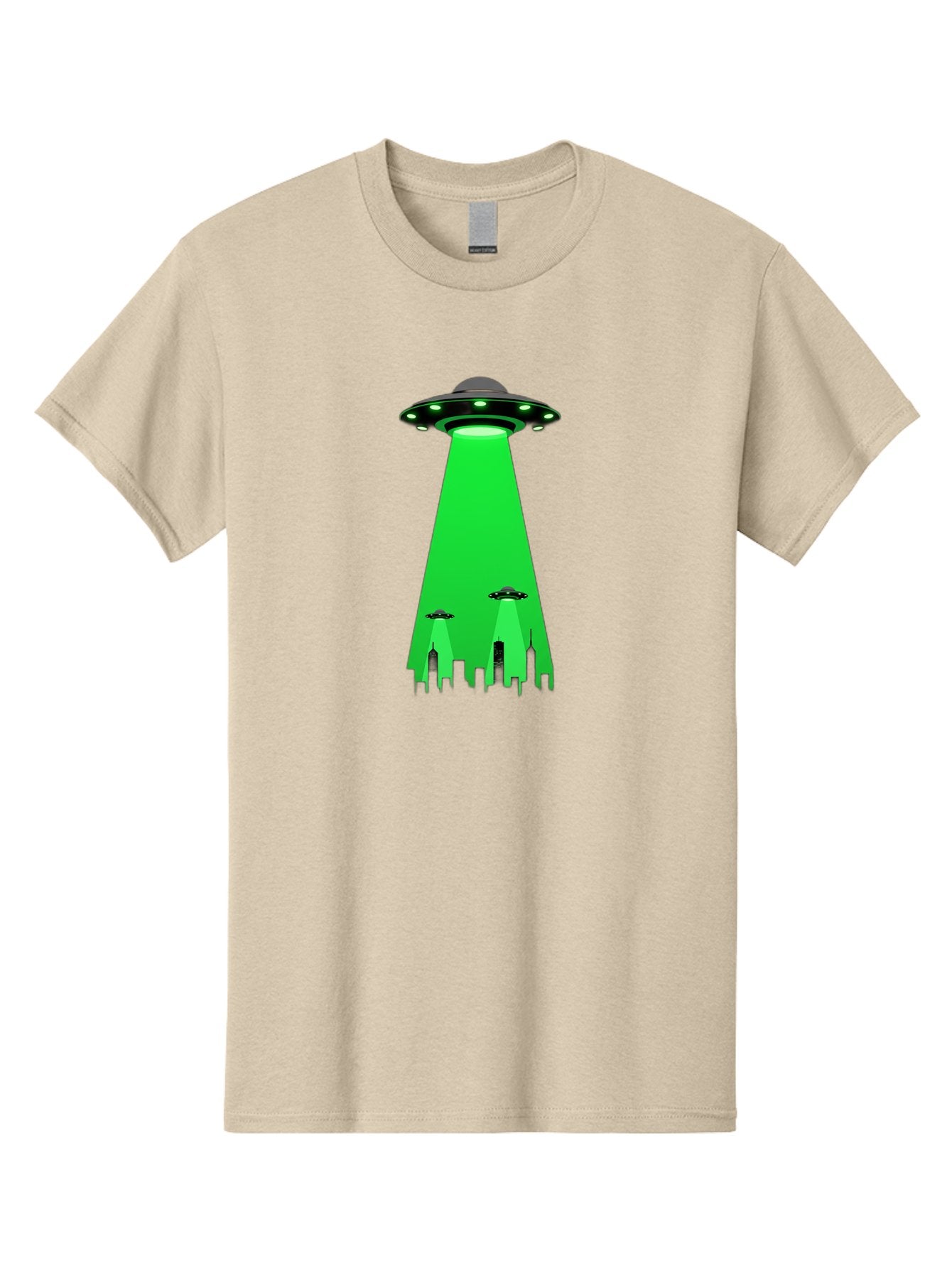 Ufo-Invasion Men'S Graphic Tee, 100% Cotton, Comfortable Casual Summer Wear, Machine Washable, Ufo, Unidentified Flying Object, Alien Spacecraft, Cityscape, Skyscrapers, Mysterious Lights, Extraterrestrial Life, Science Fiction, Bac534 15