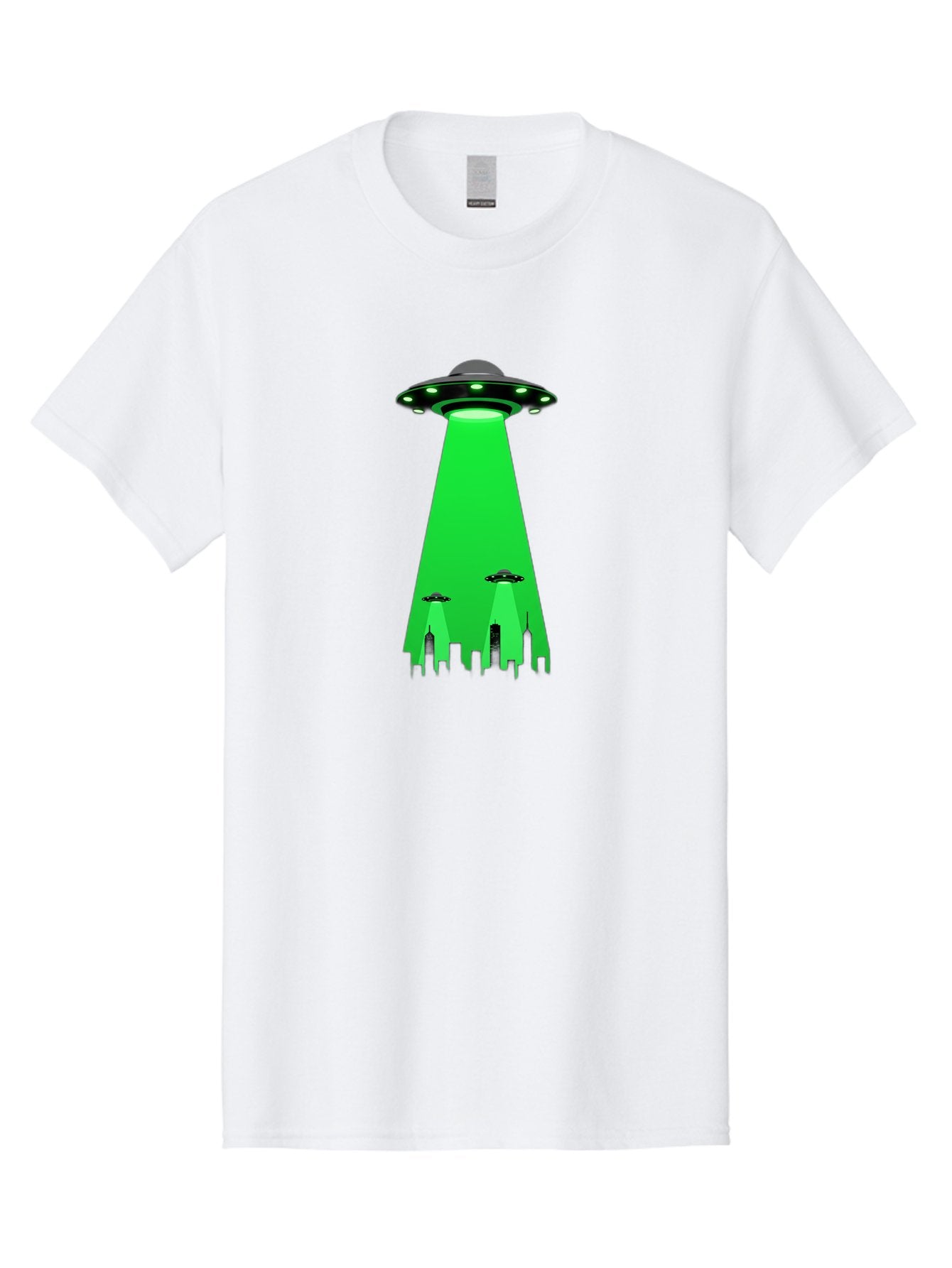 Ufo-Invasion Men'S Graphic Tee, 100% Cotton, Comfortable Casual Summer Wear, Machine Washable, Ufo, Unidentified Flying Object, Alien Spacecraft, Cityscape, Skyscrapers, Mysterious Lights, Extraterrestrial Life, Science Fiction, Bac534 5