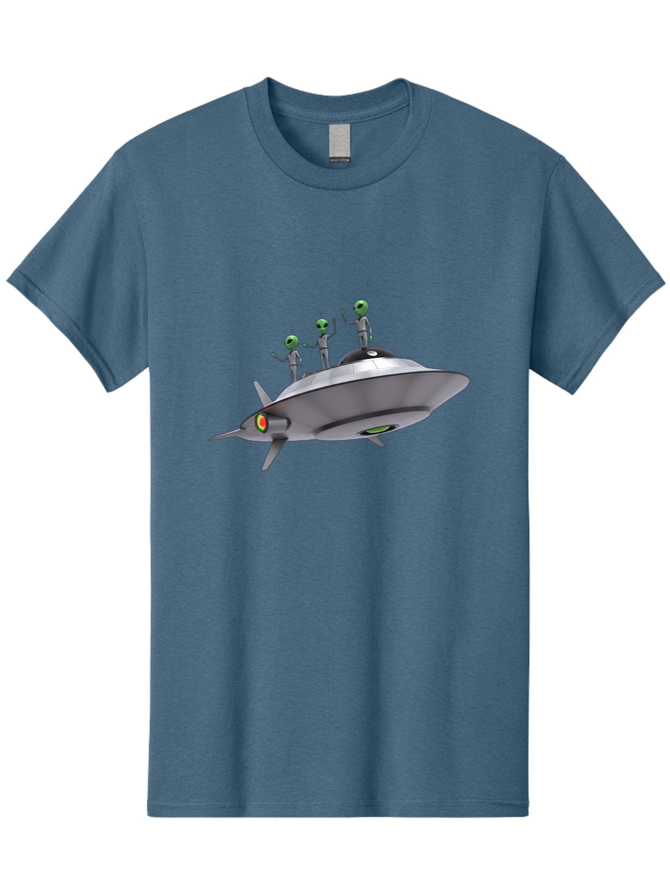Ufo-With-Aliens Men'S Graphic Tee, 100% Cotton, Comfortable Casual Summer Wear, Machine Washable, Silver Ufo, Gray Aliens, Extraterrestrial Life, Science Fiction, Space Travel, Futuristic Design, Otherworldly Scene, Alien Technology, Bac536