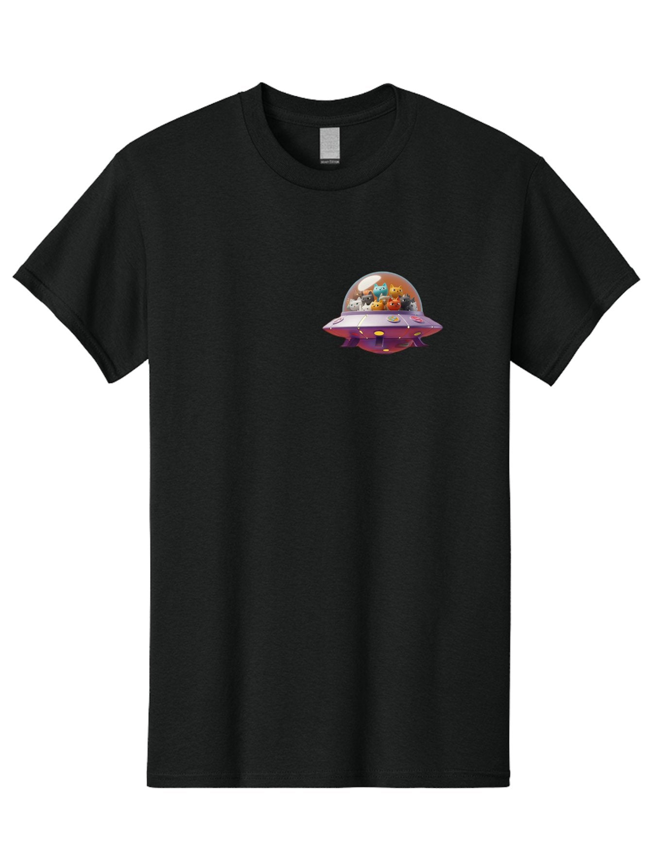 Ufo-With-Cats Men'S Graphic Tee, 100% Cotton, Comfortable Casual Summer Wear, Machine Washable, Ufo, Flying Saucer, Cartoon Style, Teddy Bears, Soft Toys, Purple Spaceship, Colorful, Adorable, Whimsical, Playful, Digital Art, Illustration, Bac537 15