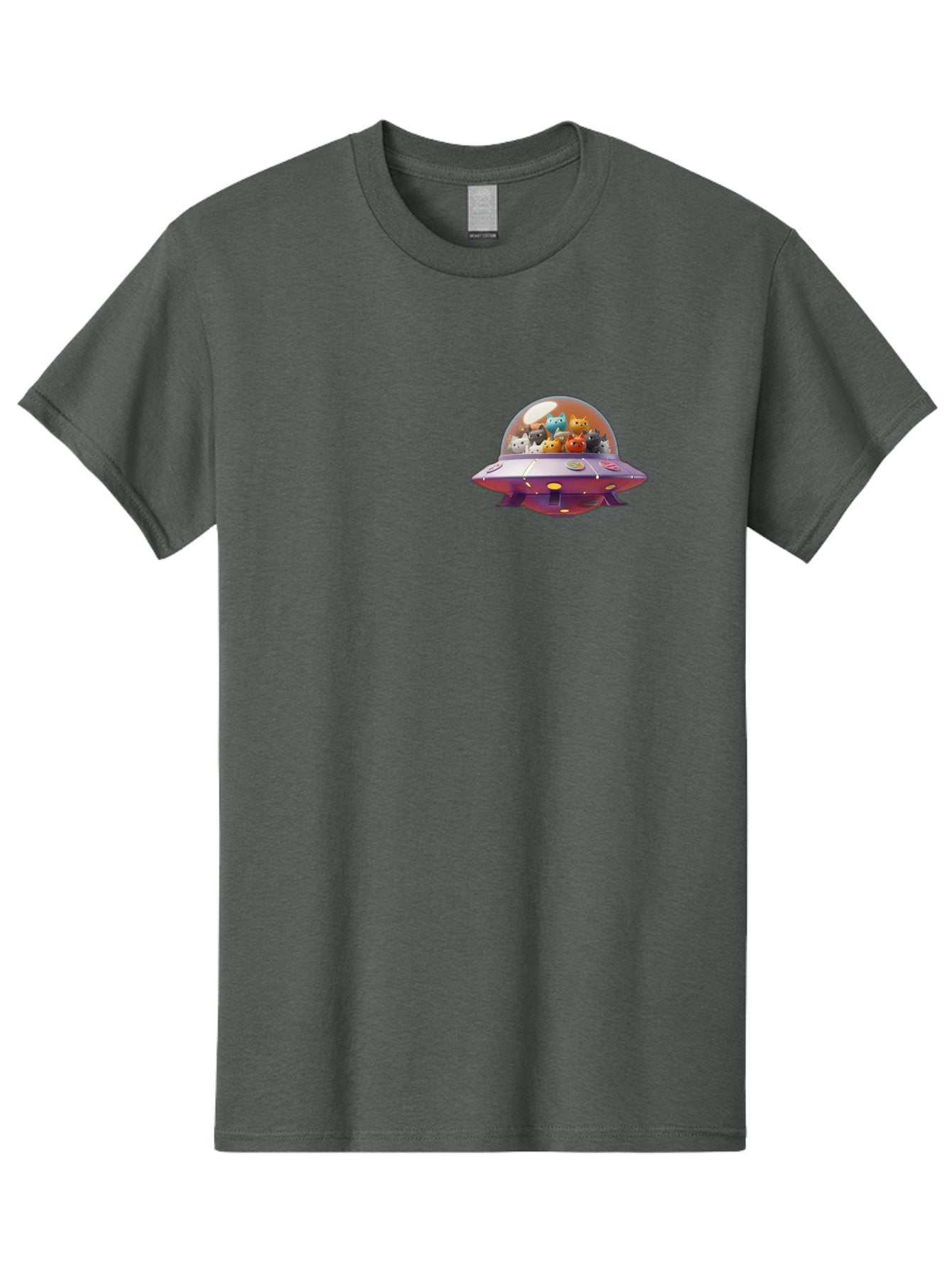 Ufo-With-Cats Men'S Graphic Tee, 100% Cotton, Comfortable Casual Summer Wear, Machine Washable, Ufo, Flying Saucer, Cartoon Style, Teddy Bears, Soft Toys, Purple Spaceship, Colorful, Adorable, Whimsical, Playful, Digital Art, Illustration, Bac537 14