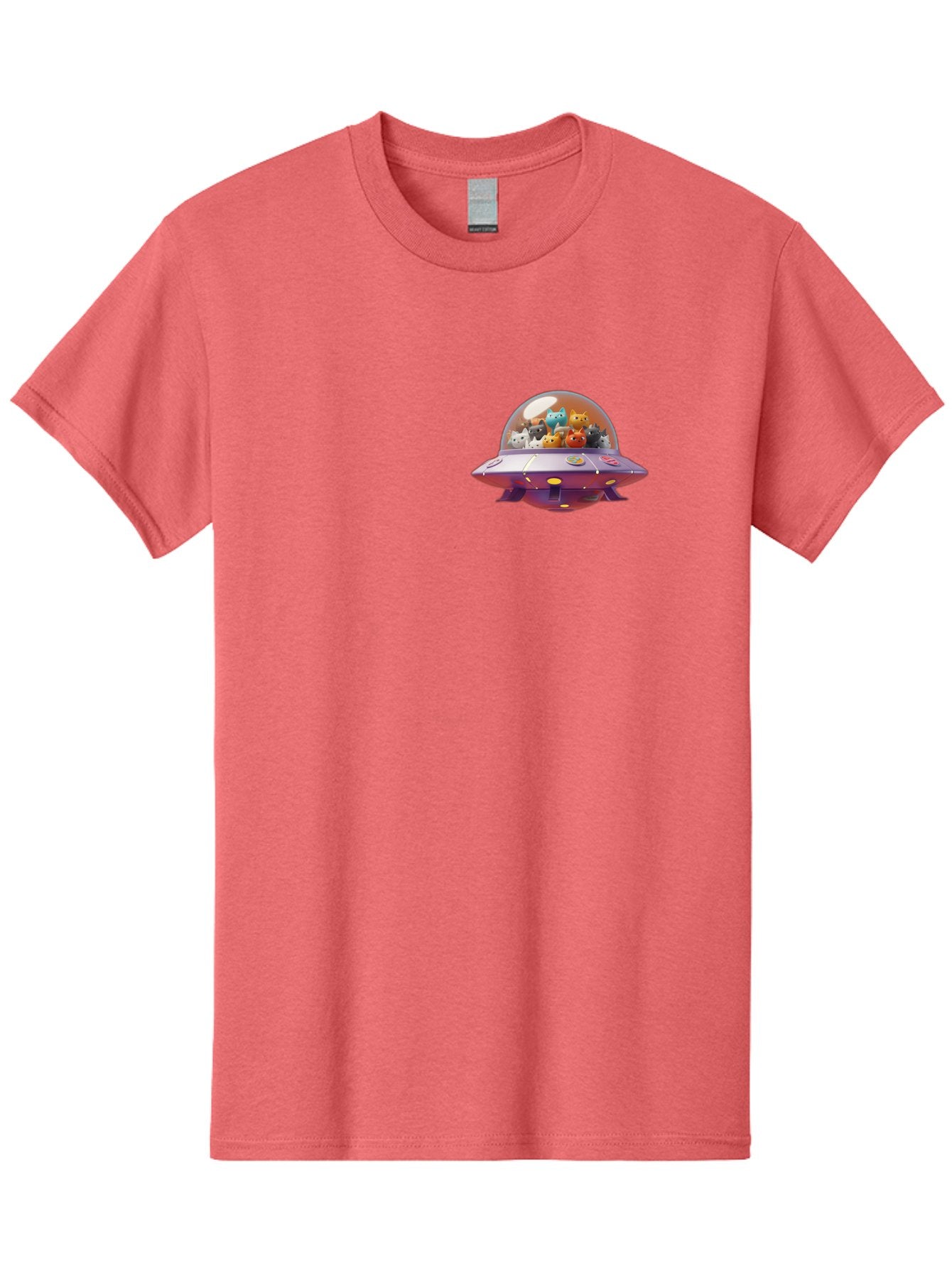 Ufo-With-Cats Men'S Graphic Tee, 100% Cotton, Comfortable Casual Summer Wear, Machine Washable, Ufo, Flying Saucer, Cartoon Style, Teddy Bears, Soft Toys, Purple Spaceship, Colorful, Adorable, Whimsical, Playful, Digital Art, Illustration, Bac537 11