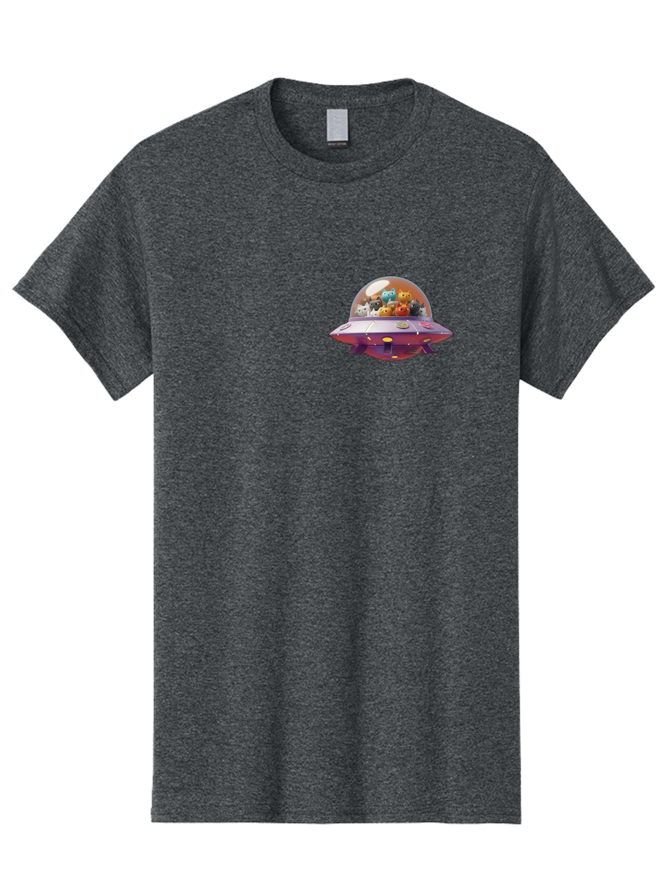 Ufo-With-Cats Men'S Graphic Tee, 100% Cotton, Comfortable Casual Summer Wear, Machine Washable, Ufo, Flying Saucer, Cartoon Style, Teddy Bears, Soft Toys, Purple Spaceship, Colorful, Adorable, Whimsical, Playful, Digital Art, Illustration, Bac537 8