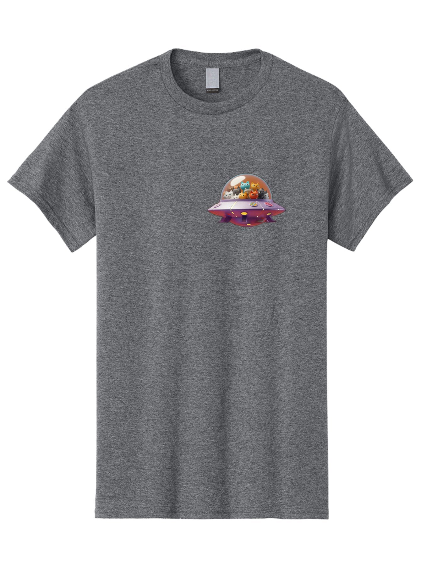 Ufo-With-Cats Men'S Graphic Tee, 100% Cotton, Comfortable Casual Summer Wear, Machine Washable, Ufo, Flying Saucer, Cartoon Style, Teddy Bears, Soft Toys, Purple Spaceship, Colorful, Adorable, Whimsical, Playful, Digital Art, Illustration, Bac537 3