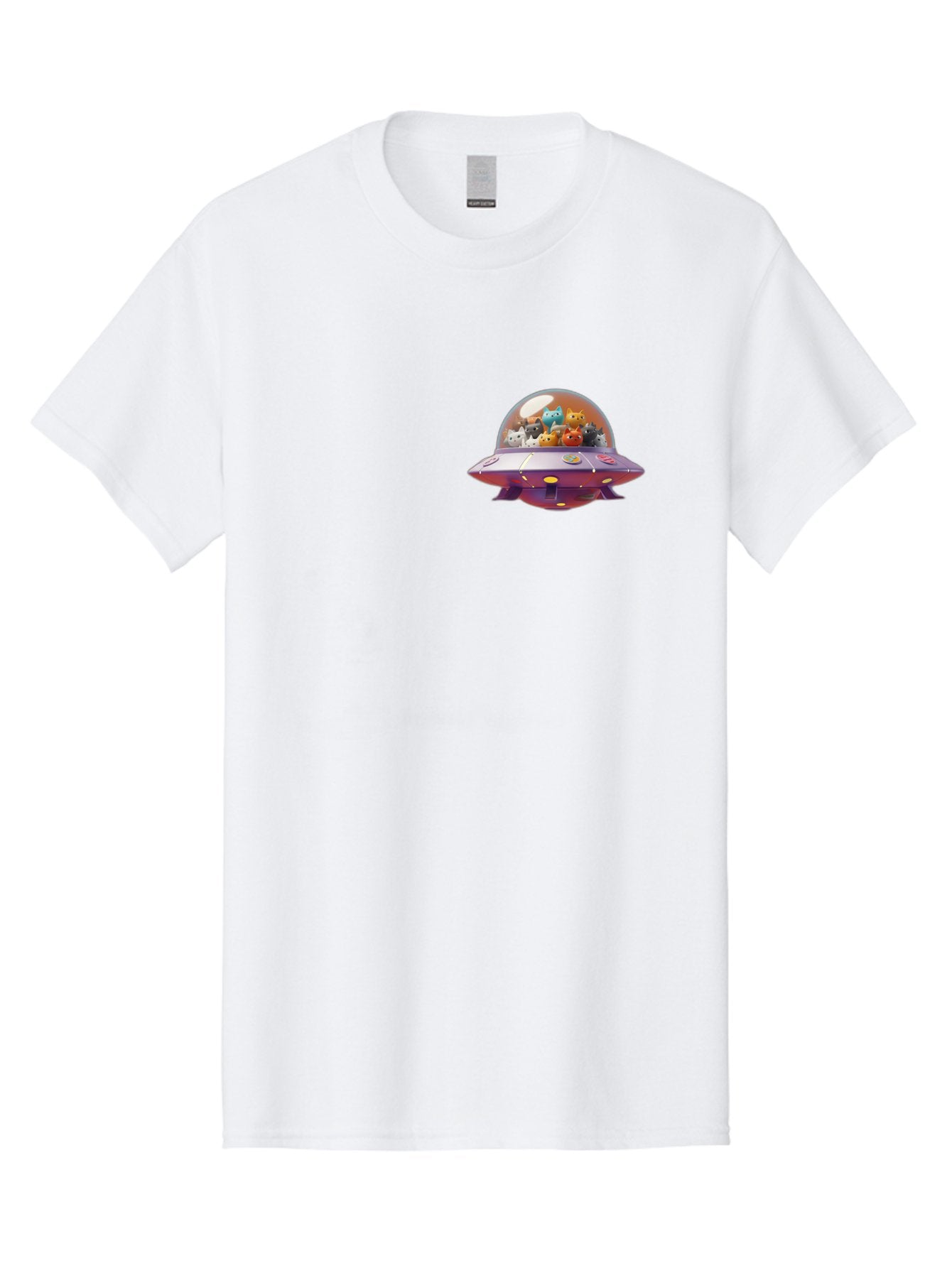 Ufo-With-Cats Men'S Graphic Tee, 100% Cotton, Comfortable Casual Summer Wear, Machine Washable, Ufo, Flying Saucer, Cartoon Style, Teddy Bears, Soft Toys, Purple Spaceship, Colorful, Adorable, Whimsical, Playful, Digital Art, Illustration, Bac537 13