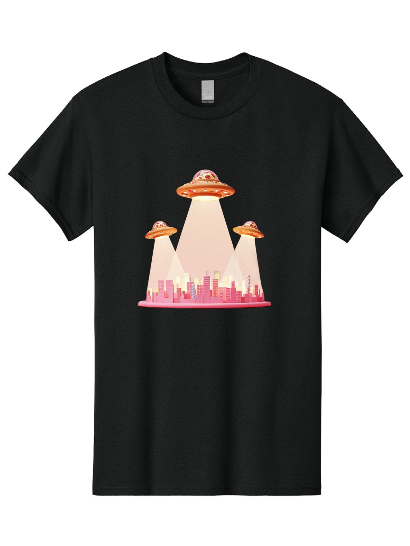 Ufos-1 Men'S Graphic Tee, 100% Cotton, Comfortable Casual Summer Wear, Machine Washable, Ufos Hovering Over City, Alien Invasion, Science Fiction, Futuristic Landscape, Urban Scenery, Extraterrestrial Life, Flying Saucers, Cityscape, Bac538 8