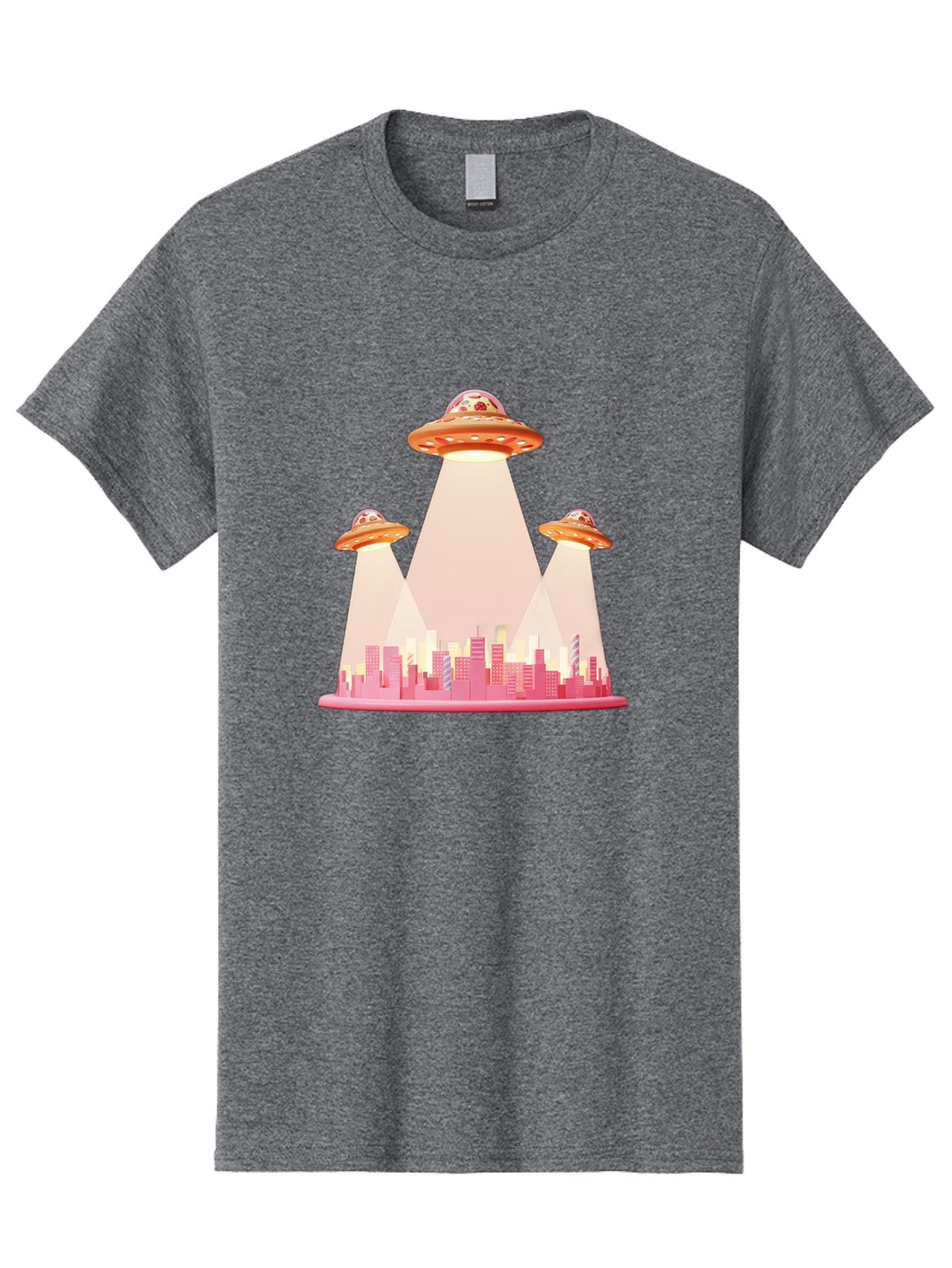 Ufos-1 Men'S Graphic Tee, 100% Cotton, Comfortable Casual Summer Wear, Machine Washable, Ufos Hovering Over City, Alien Invasion, Science Fiction, Futuristic Landscape, Urban Scenery, Extraterrestrial Life, Flying Saucers, Cityscape, Bac538