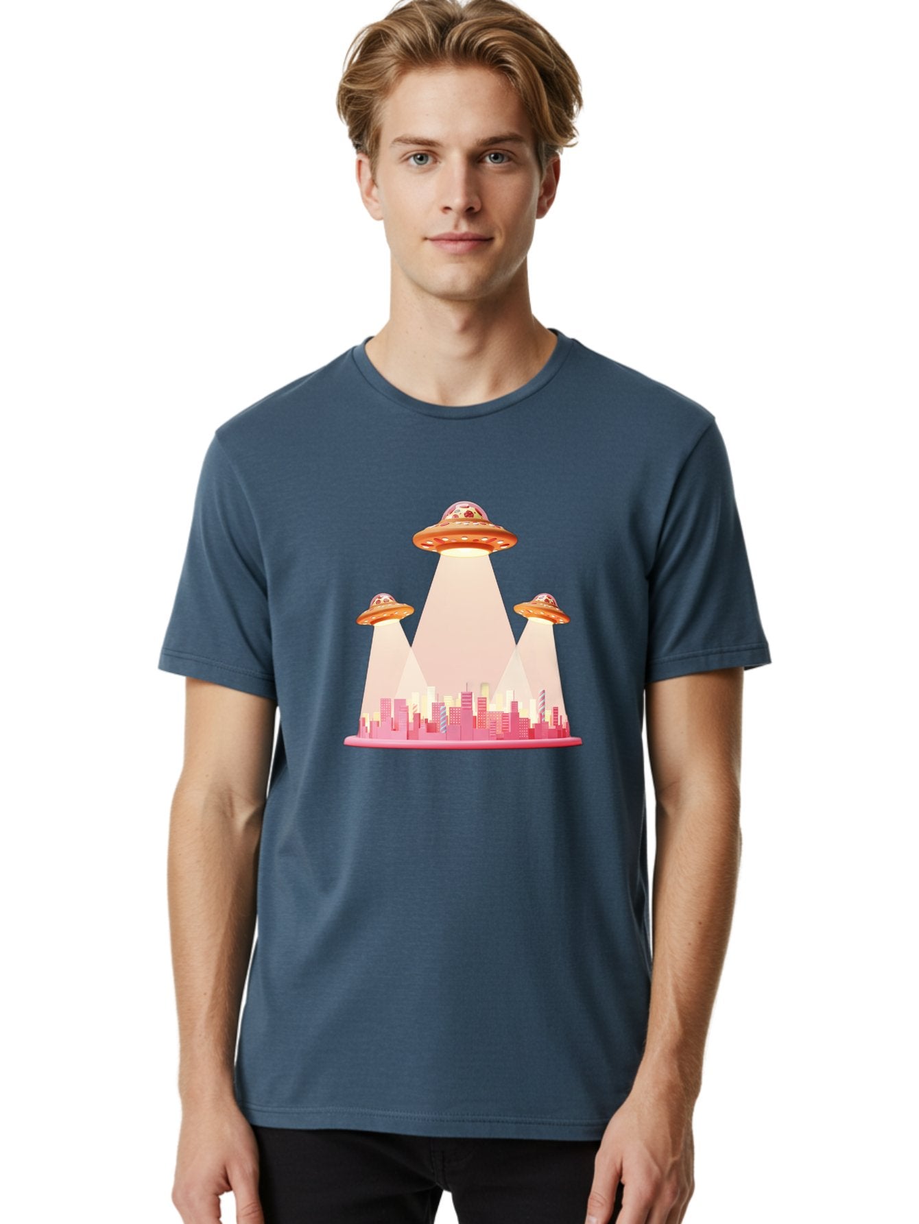 Ufos-1 Men'S Graphic Tee, 100% Cotton, Comfortable Casual Summer Wear, Machine Washable, Ufos Hovering Over City, Alien Invasion, Science Fiction, Futuristic Landscape, Urban Scenery, Extraterrestrial Life, Flying Saucers, Cityscape, Bac538 29