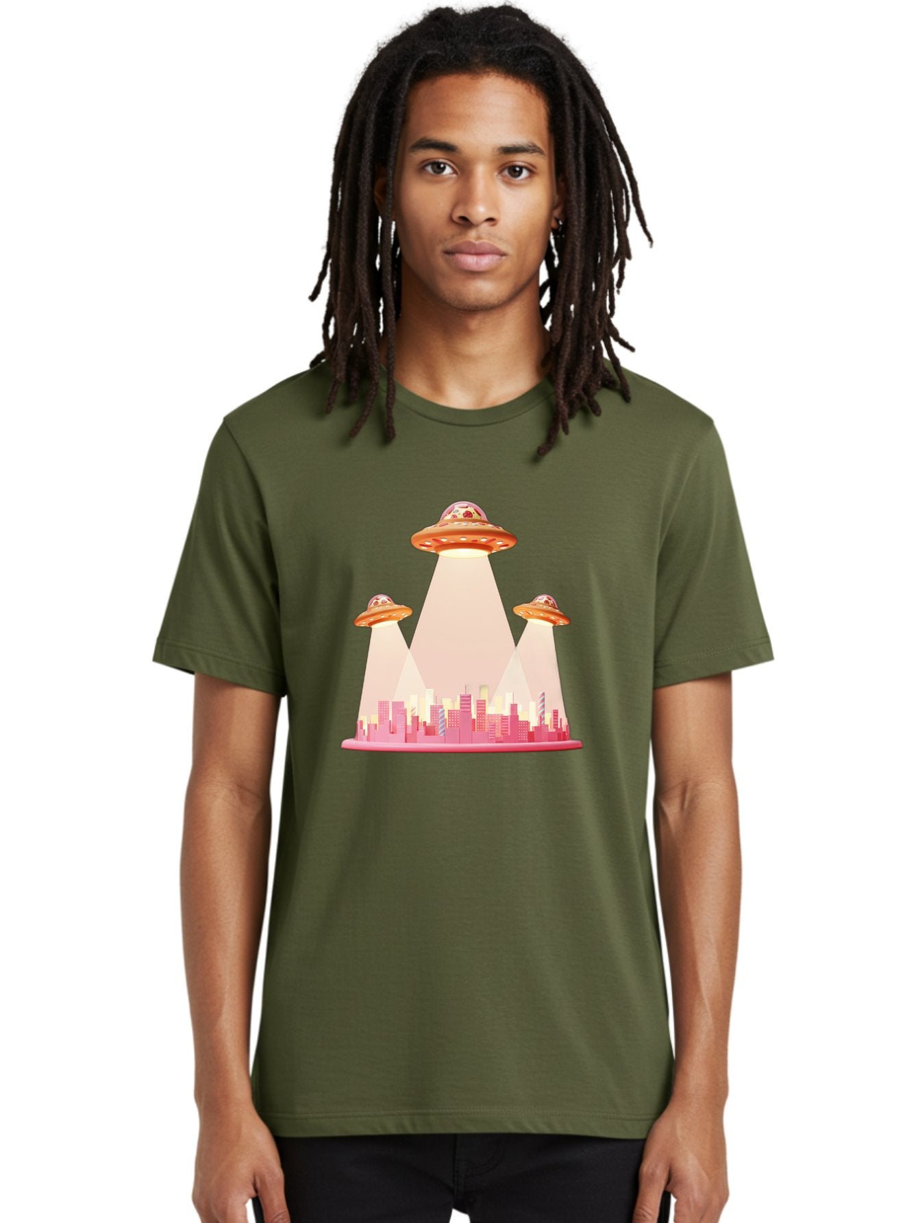 Ufos-1 Men'S Graphic Tee, 100% Cotton, Comfortable Casual Summer Wear, Machine Washable, Ufos Hovering Over City, Alien Invasion, Science Fiction, Futuristic Landscape, Urban Scenery, Extraterrestrial Life, Flying Saucers, Cityscape, Bac538 27