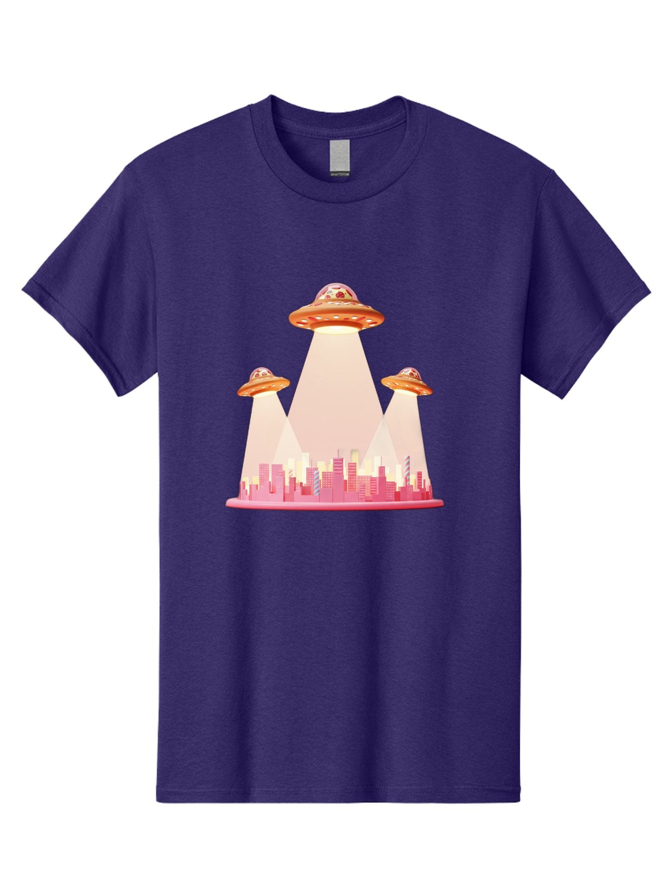 Ufos-1 Men'S Graphic Tee, 100% Cotton, Comfortable Casual Summer Wear, Machine Washable, Ufos Hovering Over City, Alien Invasion, Science Fiction, Futuristic Landscape, Urban Scenery, Extraterrestrial Life, Flying Saucers, Cityscape, Bac538 7