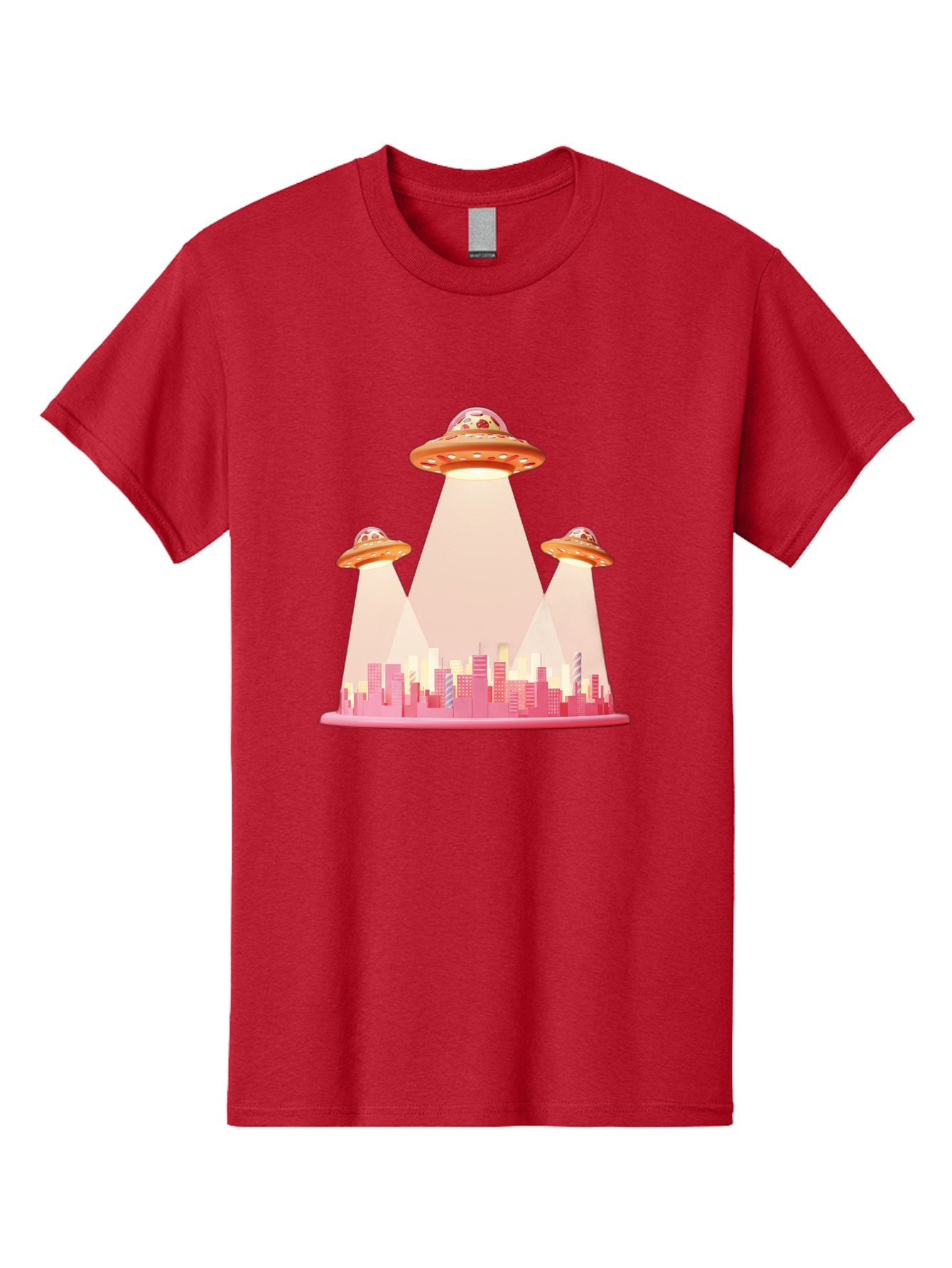Ufos-1 Men'S Graphic Tee, 100% Cotton, Comfortable Casual Summer Wear, Machine Washable, Ufos Hovering Over City, Alien Invasion, Science Fiction, Futuristic Landscape, Urban Scenery, Extraterrestrial Life, Flying Saucers, Cityscape, Bac538 5