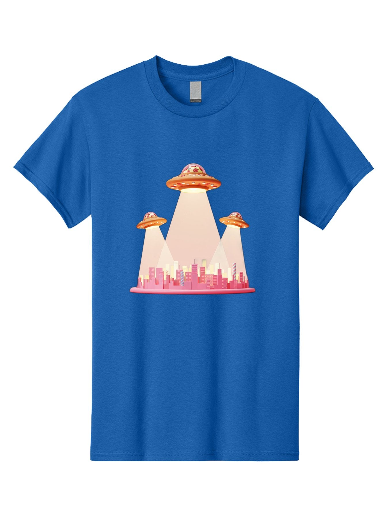 Ufos-1 Men'S Graphic Tee, 100% Cotton, Comfortable Casual Summer Wear, Machine Washable, Ufos Hovering Over City, Alien Invasion, Science Fiction, Futuristic Landscape, Urban Scenery, Extraterrestrial Life, Flying Saucers, Cityscape, Bac538 6