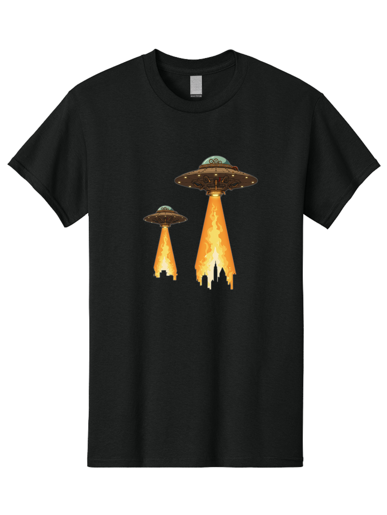 Ufos-Over-City-1 Men'S Graphic Tee, 100% Cotton, Comfortable Casual Summer Wear, Machine Washable, Ufos Hovering Over City, Flying Saucers, Alien Invasion, Extraterrestrial Life, Science Fiction, Futuristic, Cityscape, Mysterious Atmosphere, Bac539 7