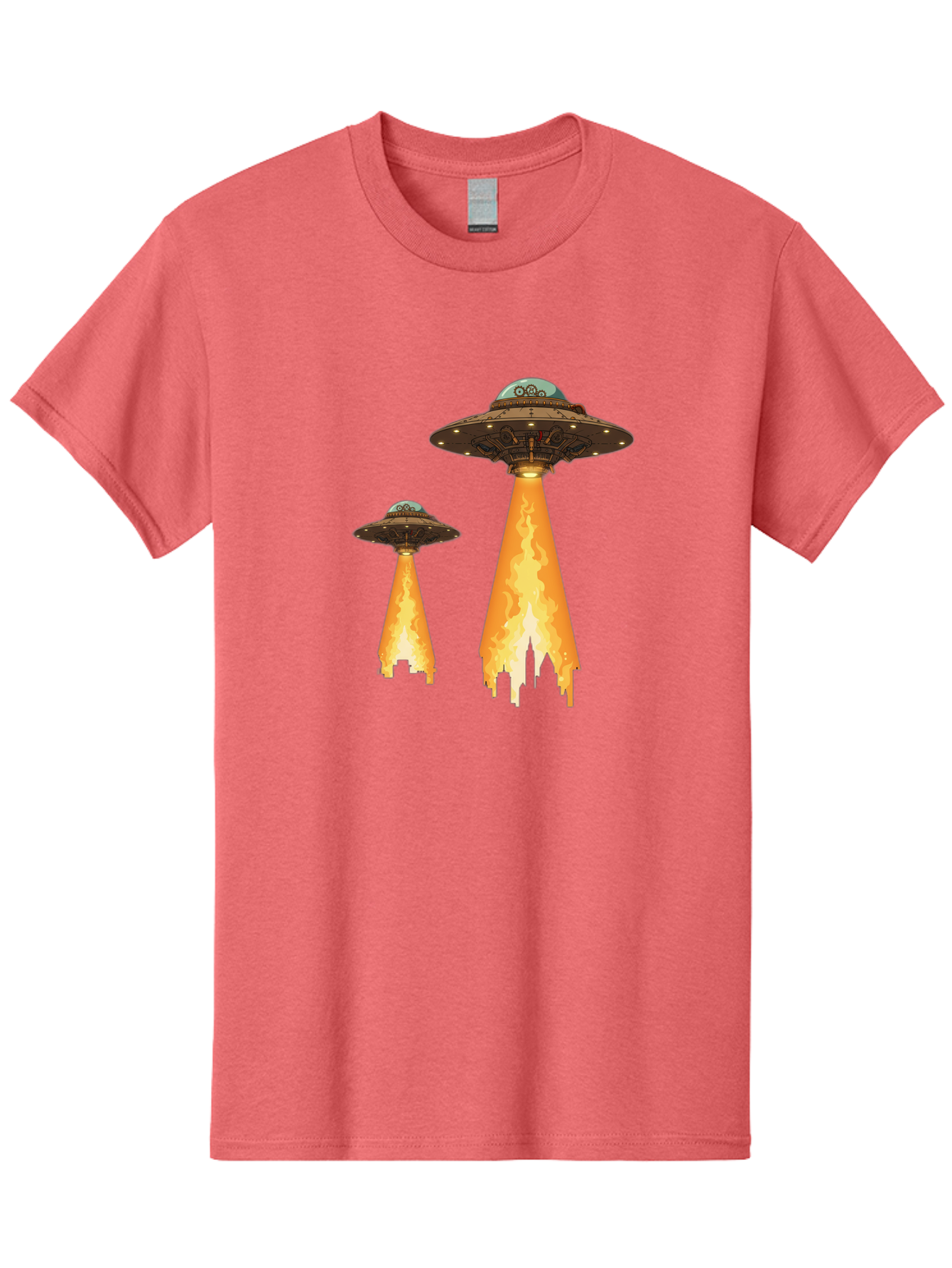 Ufos-Over-City-1 Men'S Graphic Tee, 100% Cotton, Comfortable Casual Summer Wear, Machine Washable, Ufos Hovering Over City, Flying Saucers, Alien Invasion, Extraterrestrial Life, Science Fiction, Futuristic, Cityscape, Mysterious Atmosphere, Bac539 12