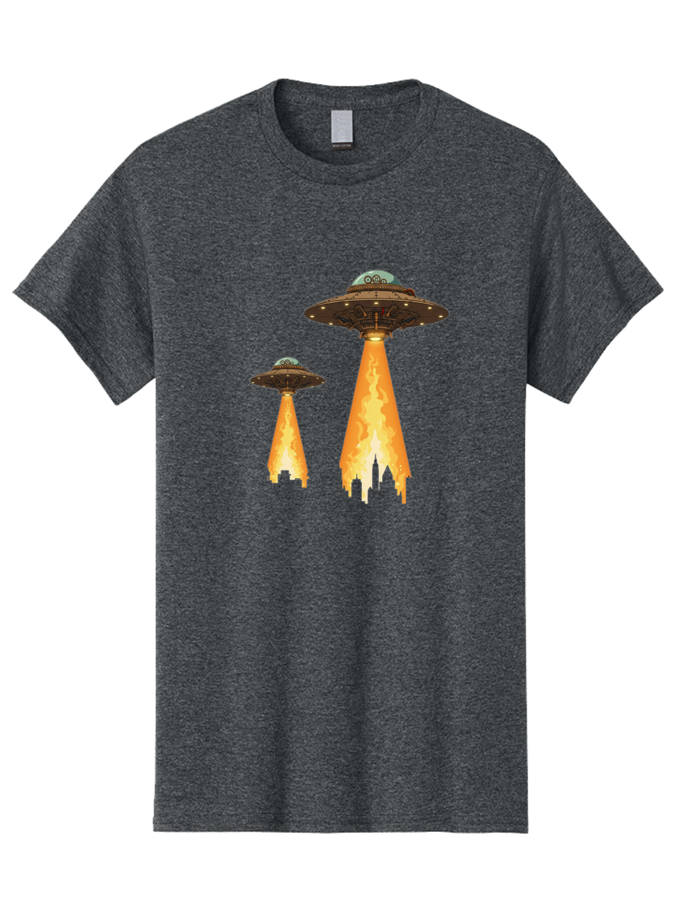 Ufos-Over-City-1 Men'S Graphic Tee, 100% Cotton, Comfortable Casual Summer Wear, Machine Washable, Ufos Hovering Over City, Flying Saucers, Alien Invasion, Extraterrestrial Life, Science Fiction, Futuristic, Cityscape, Mysterious Atmosphere, Bac539 11