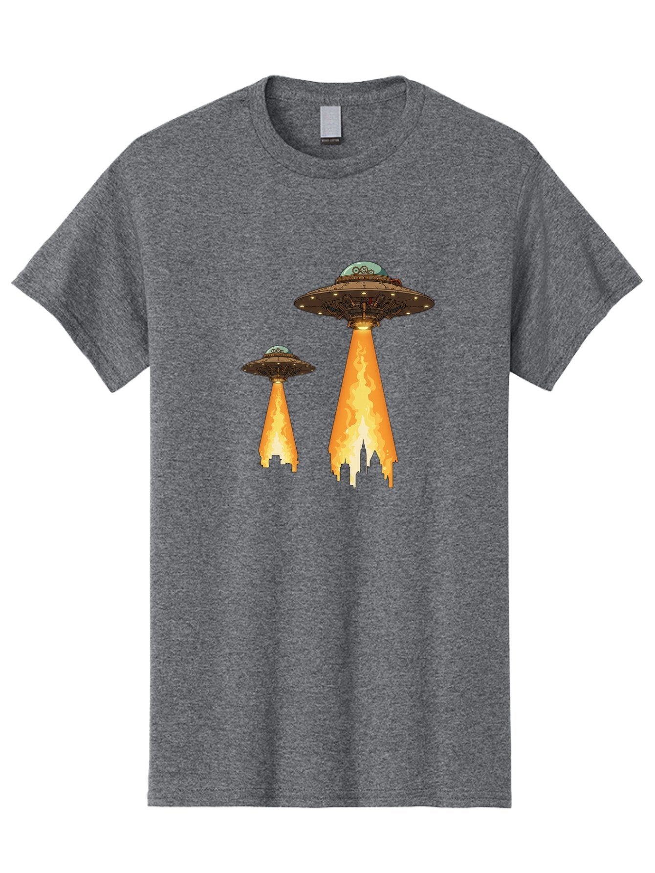 Ufos-Over-City-1 Men'S Graphic Tee, 100% Cotton, Comfortable Casual Summer Wear, Machine Washable, Ufos Hovering Over City, Flying Saucers, Alien Invasion, Extraterrestrial Life, Science Fiction, Futuristic, Cityscape, Mysterious Atmosphere, Bac539 9