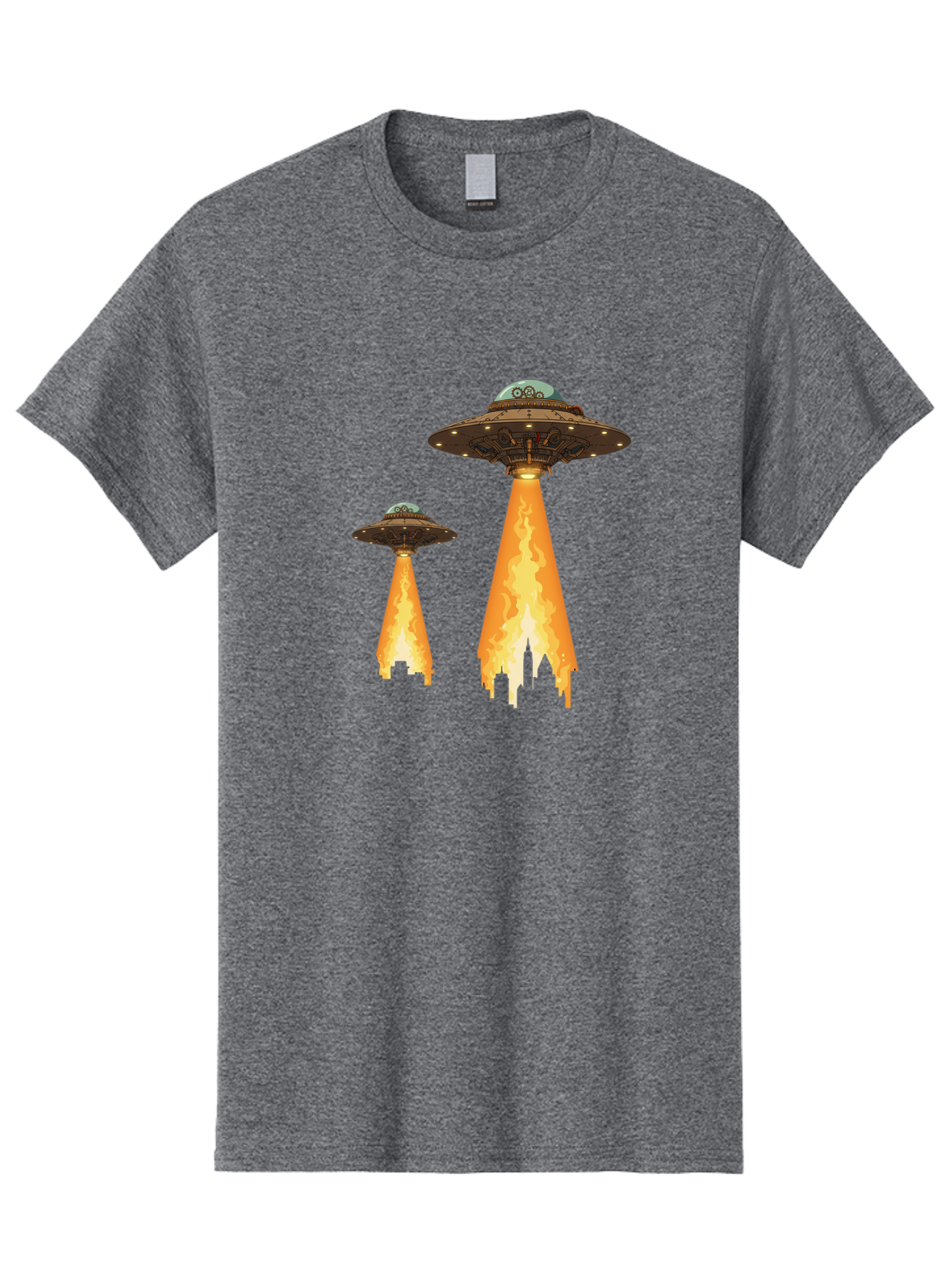 Ufos-Over-City-1 Men'S Graphic Tee, 100% Cotton, Comfortable Casual Summer Wear, Machine Washable, Ufos Hovering Over City, Flying Saucers, Alien Invasion, Extraterrestrial Life, Science Fiction, Futuristic, Cityscape, Mysterious Atmosphere, Bac539 5
