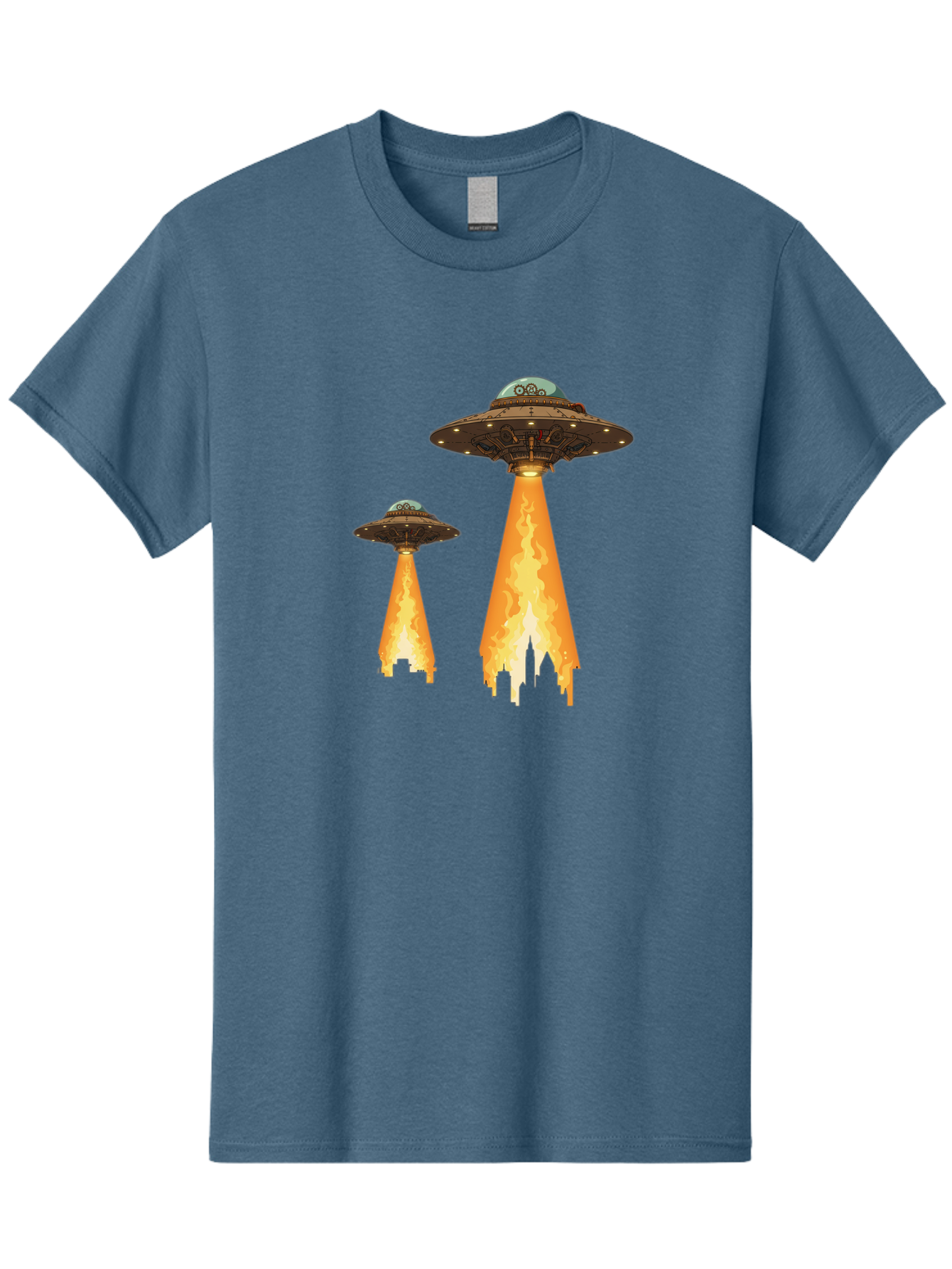 Ufos-Over-City-1 Men'S Graphic Tee, 100% Cotton, Comfortable Casual Summer Wear, Machine Washable, Ufos Hovering Over City, Flying Saucers, Alien Invasion, Extraterrestrial Life, Science Fiction, Futuristic, Cityscape, Mysterious Atmosphere, Bac539 3