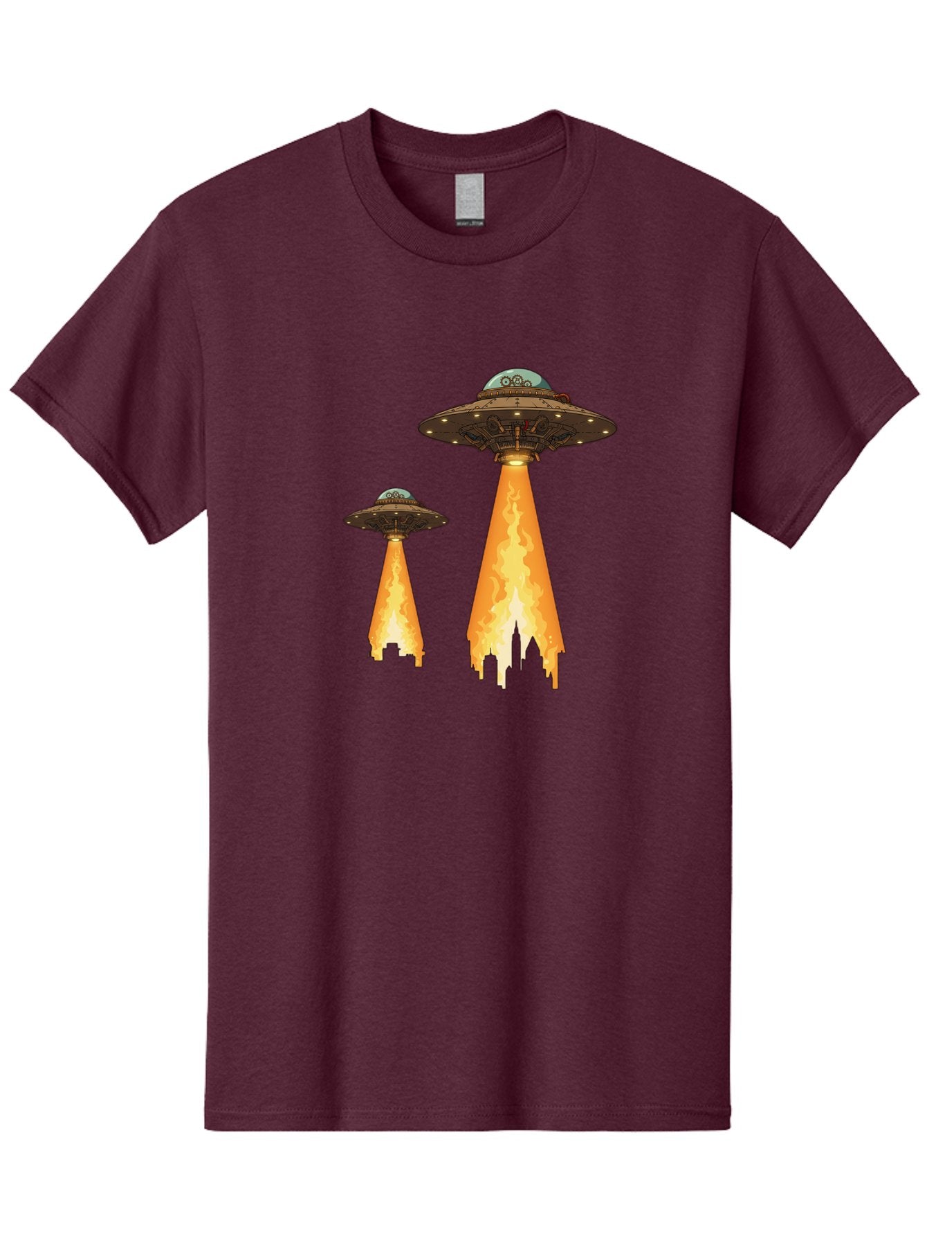 Ufos-Over-City-1 Men'S Graphic Tee, 100% Cotton, Comfortable Casual Summer Wear, Machine Washable, Ufos Hovering Over City, Flying Saucers, Alien Invasion, Extraterrestrial Life, Science Fiction, Futuristic, Cityscape, Mysterious Atmosphere, Bac539 8