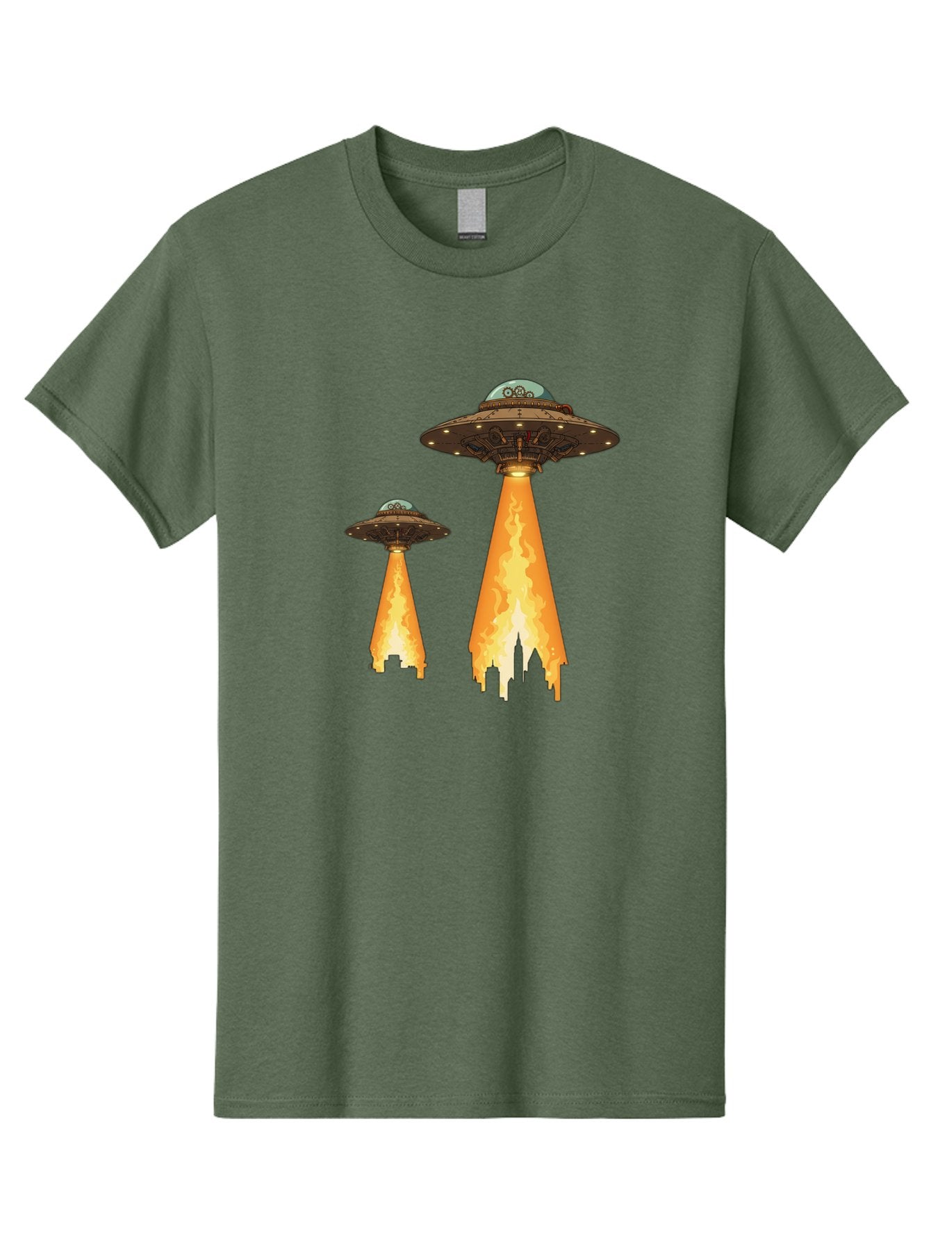 Ufos-Over-City-1 Men'S Graphic Tee, 100% Cotton, Comfortable Casual Summer Wear, Machine Washable, Ufos Hovering Over City, Flying Saucers, Alien Invasion, Extraterrestrial Life, Science Fiction, Futuristic, Cityscape, Mysterious Atmosphere, Bac539 5