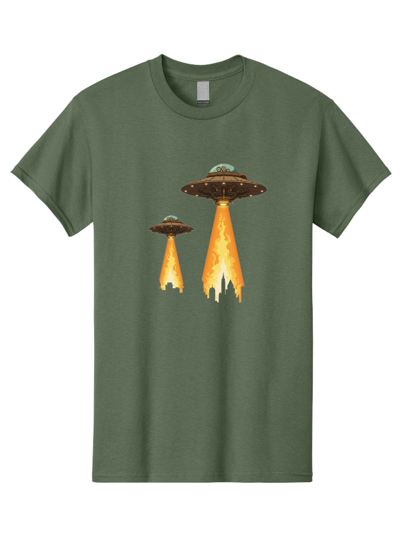 Ufos-Over-City-1 Men'S Graphic Tee, 100% Cotton, Comfortable Casual Summer Wear, Machine Washable, Ufos Hovering Over City, Flying Saucers, Alien Invasion, Extraterrestrial Life, Science Fiction, Futuristic, Cityscape, Mysterious Atmosphere, Bac539 8