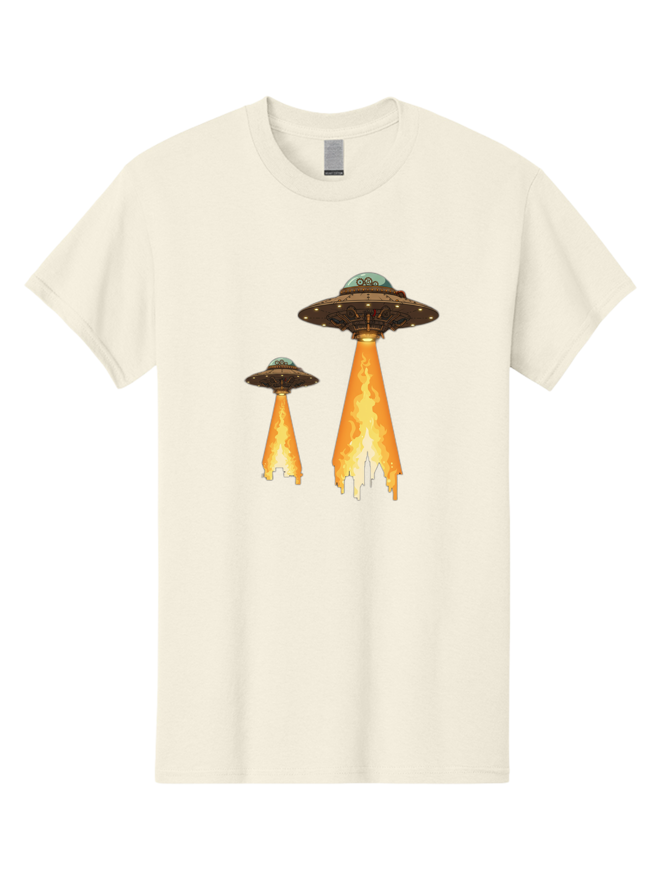 Ufos-Over-City-1 Men'S Graphic Tee, 100% Cotton, Comfortable Casual Summer Wear, Machine Washable, Ufos Hovering Over City, Flying Saucers, Alien Invasion, Extraterrestrial Life, Science Fiction, Futuristic, Cityscape, Mysterious Atmosphere, Bac539 10