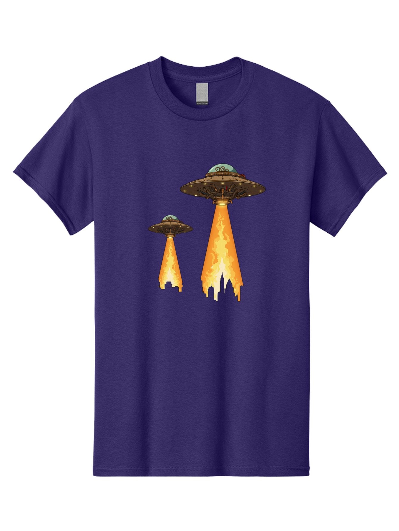 Ufos-Over-City-1 Men'S Graphic Tee, 100% Cotton, Comfortable Casual Summer Wear, Machine Washable, Ufos Hovering Over City, Flying Saucers, Alien Invasion, Extraterrestrial Life, Science Fiction, Futuristic, Cityscape, Mysterious Atmosphere, Bac539 7