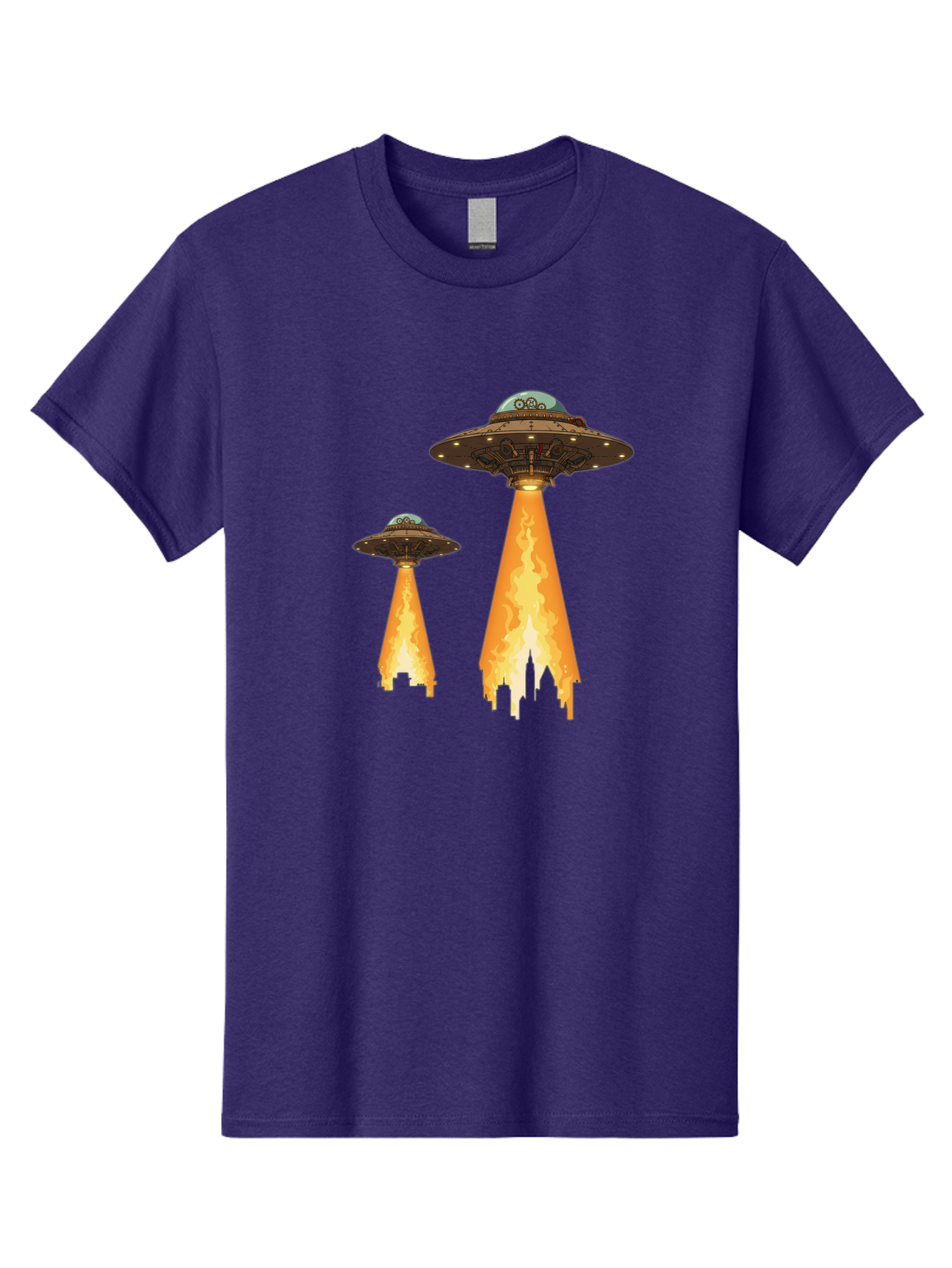Ufos-Over-City-1 Men'S Graphic Tee, 100% Cotton, Comfortable Casual Summer Wear, Machine Washable, Ufos Hovering Over City, Flying Saucers, Alien Invasion, Extraterrestrial Life, Science Fiction, Futuristic, Cityscape, Mysterious Atmosphere, Bac539 13