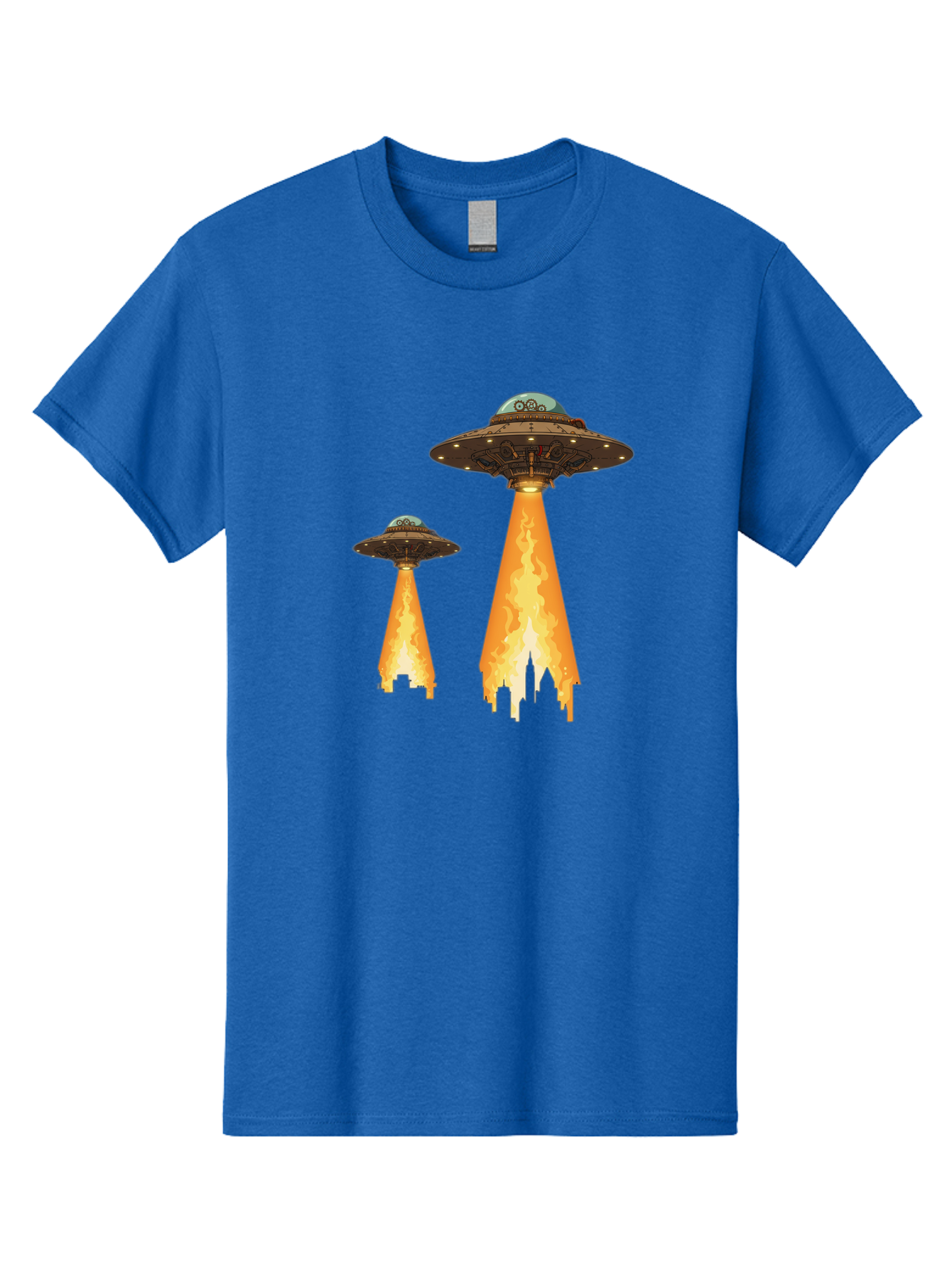 Ufos-Over-City-1 Men'S Graphic Tee, 100% Cotton, Comfortable Casual Summer Wear, Machine Washable, Ufos Hovering Over City, Flying Saucers, Alien Invasion, Extraterrestrial Life, Science Fiction, Futuristic, Cityscape, Mysterious Atmosphere, Bac539 9