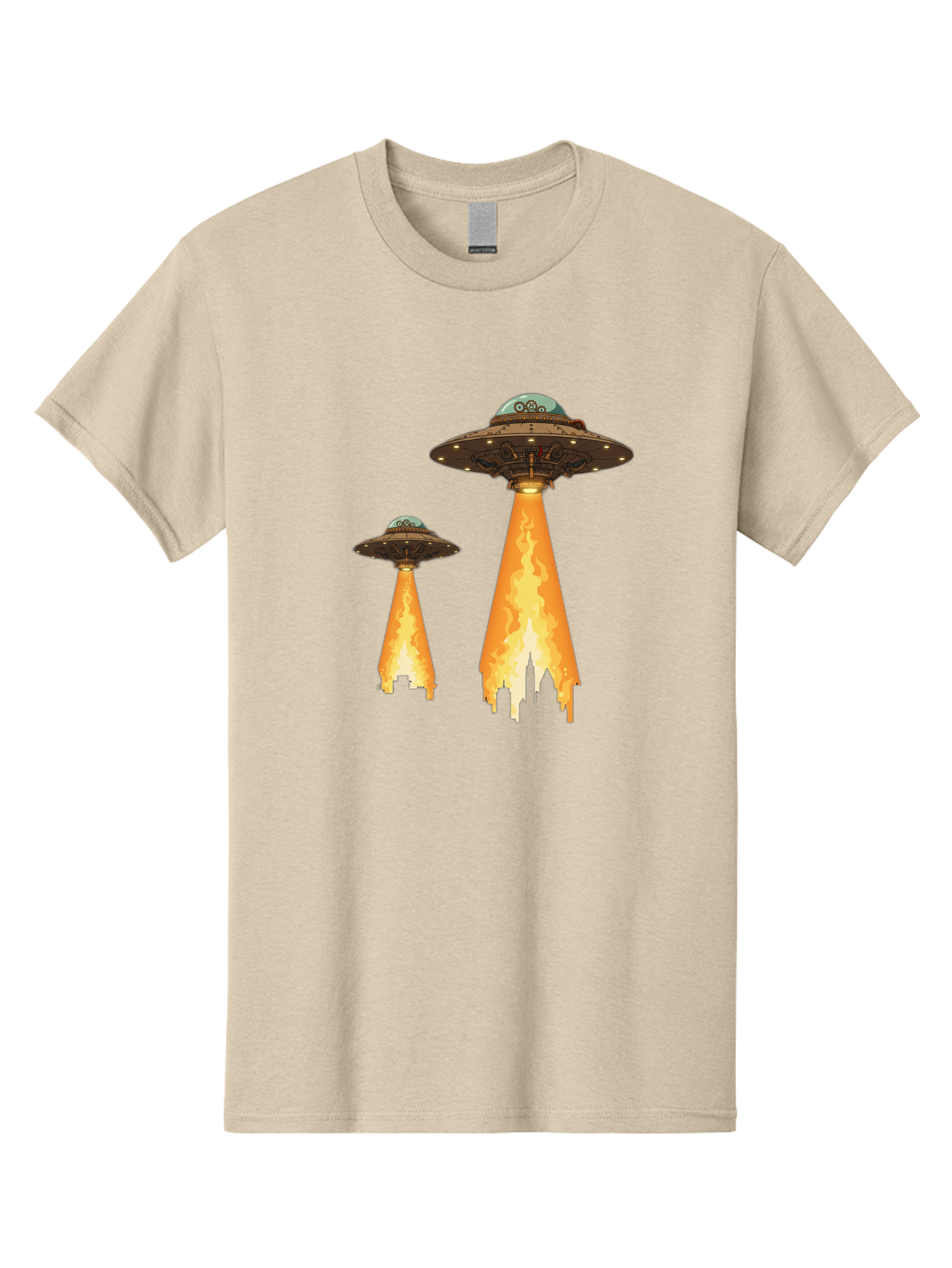 Ufos-Over-City-1 Men'S Graphic Tee, 100% Cotton, Comfortable Casual Summer Wear, Machine Washable, Ufos Hovering Over City, Flying Saucers, Alien Invasion, Extraterrestrial Life, Science Fiction, Futuristic, Cityscape, Mysterious Atmosphere, Bac539 14