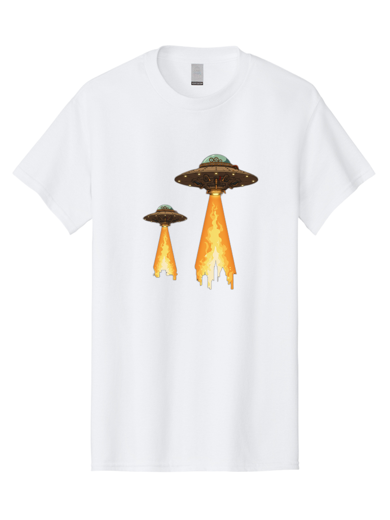 Ufos-Over-City-1 Men'S Graphic Tee, 100% Cotton, Comfortable Casual Summer Wear, Machine Washable, Ufos Hovering Over City, Flying Saucers, Alien Invasion, Extraterrestrial Life, Science Fiction, Futuristic, Cityscape, Mysterious Atmosphere, Bac539 4