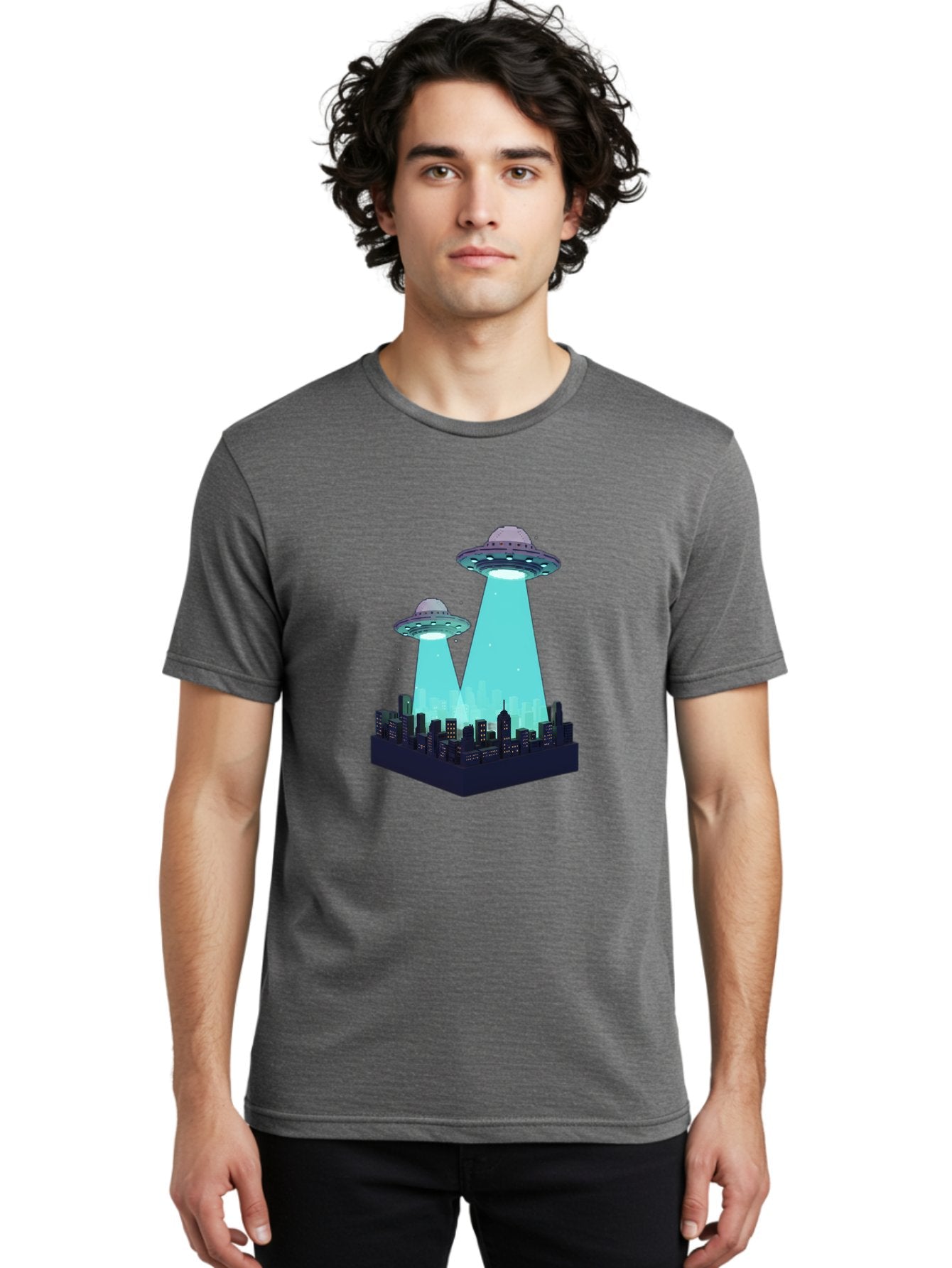 Ufos-Over-City Men'S Graphic Tee, 100% Cotton, Comfortable Casual Summer Wear, Machine Washable, Ufos Over City, Alien Invasion, Science Fiction, Futuristic, Cityscape, Mysterious Lights, Extraterrestrial Activity, Urban Landscape, Bac541 24