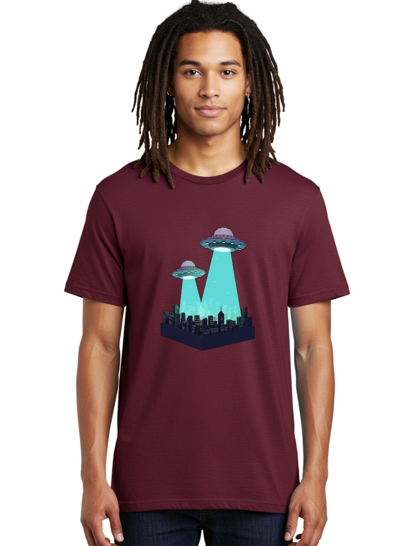 Ufos-Over-City Men'S Graphic Tee, 100% Cotton, Comfortable Casual Summer Wear, Machine Washable, Ufos Over City, Alien Invasion, Science Fiction, Futuristic, Cityscape, Mysterious Lights, Extraterrestrial Activity, Urban Landscape, Bac541 22