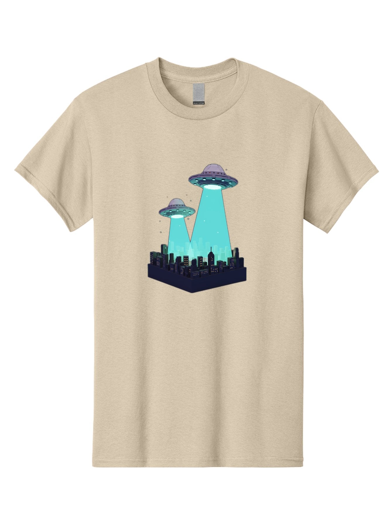 Ufos-Over-City Men'S Graphic Tee, 100% Cotton, Comfortable Casual Summer Wear, Machine Washable, Ufos Over City, Alien Invasion, Science Fiction, Futuristic, Cityscape, Mysterious Lights, Extraterrestrial Activity, Urban Landscape, Bac541