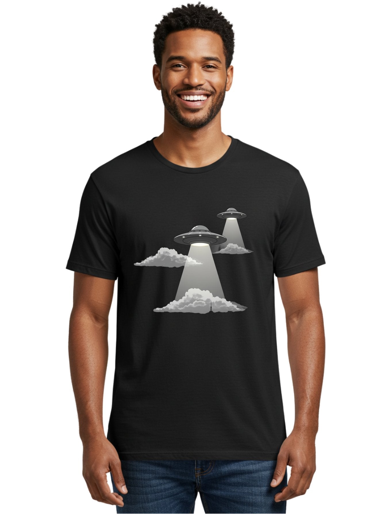 Ufos Men'S Graphic Tee, 100% Cotton, Comfortable Casual Summer Wear, Machine Washable, Ufo Invasion, Alien Spacecraft, Flying Saucers, Mysterious Lights, Cloudy Atmosphere, Science Fiction, Extraterrestrial, Paranormal Activity, Bac542 23